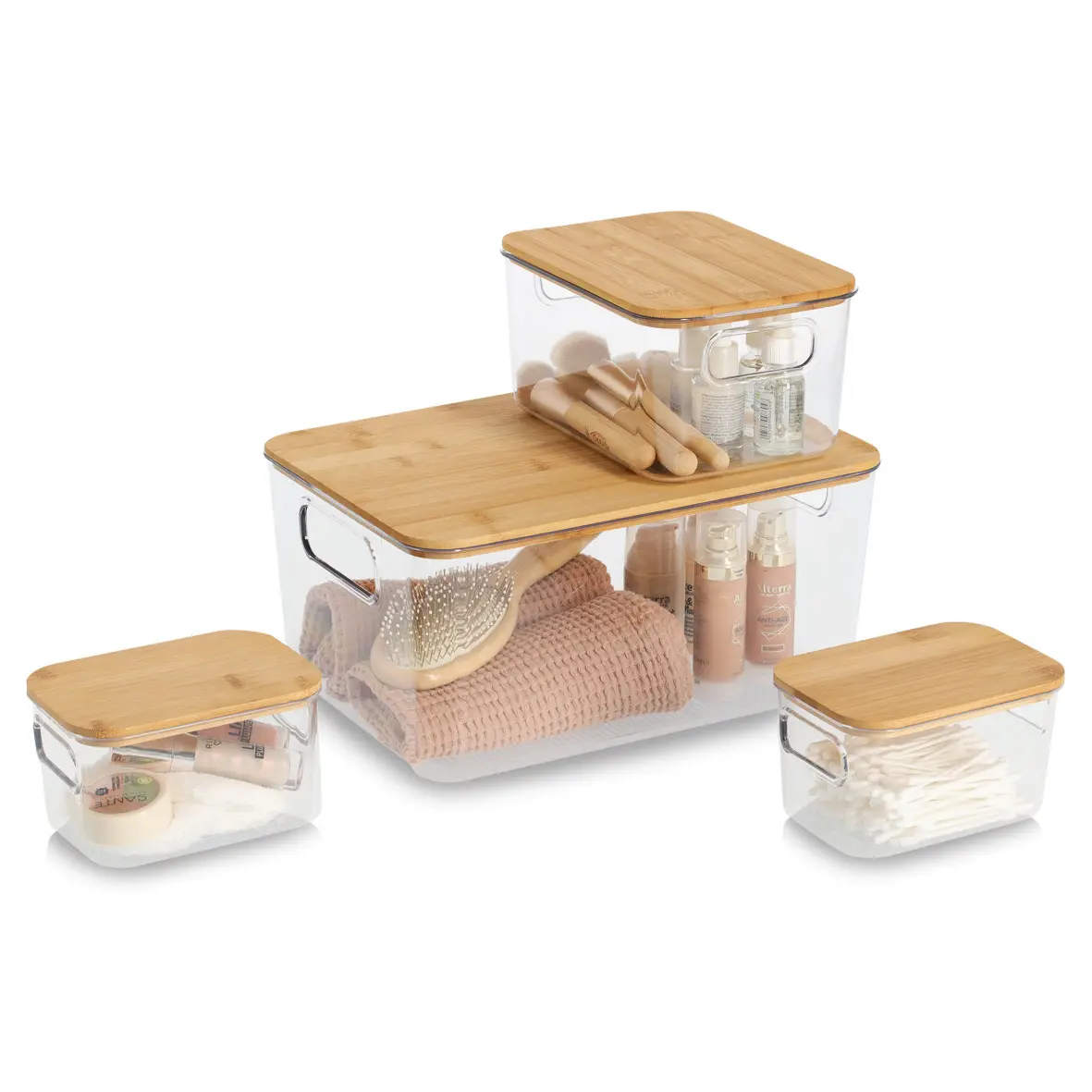 Zeller Aufbewahrungsboxen-Set 4-tlg. Kunststoff/Bambus