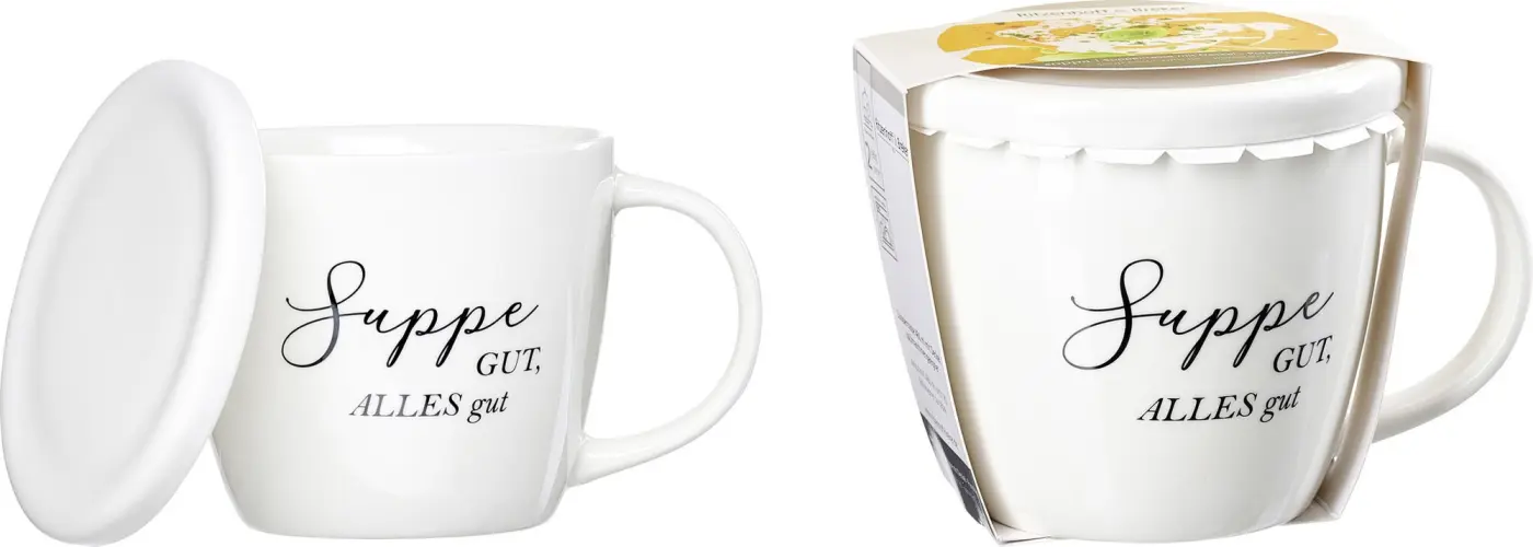 Ritzenhoff & Breker Suppentassen mit Deckel weiß mit Schriftzug 460 ml