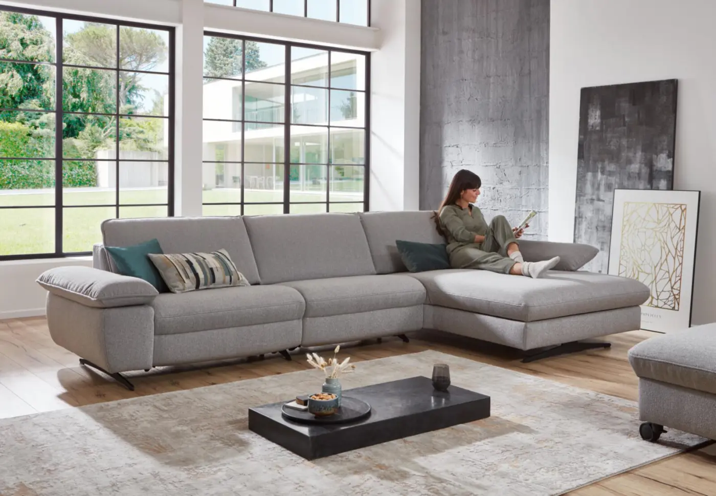 Himolla  Wohnlandschaft Serie Spektra 1488   Stoff  Q2 grau ca. 344 x 1820 cm