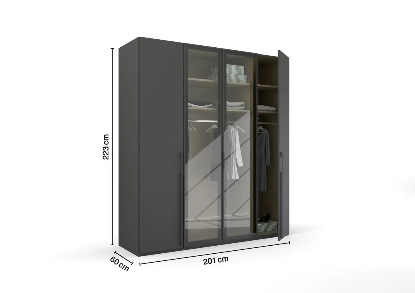 Rauch  Drehtürenschrank Skat Shine graphit/Glastüren B/H/T: 201 x 223 x 63cm