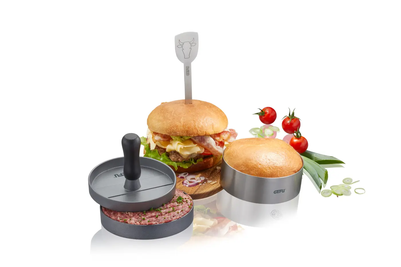 GEFU Burger-Set BBQ  3-teilig silber Aluminium|Kunststoff|hochwertiger Edelstahl
