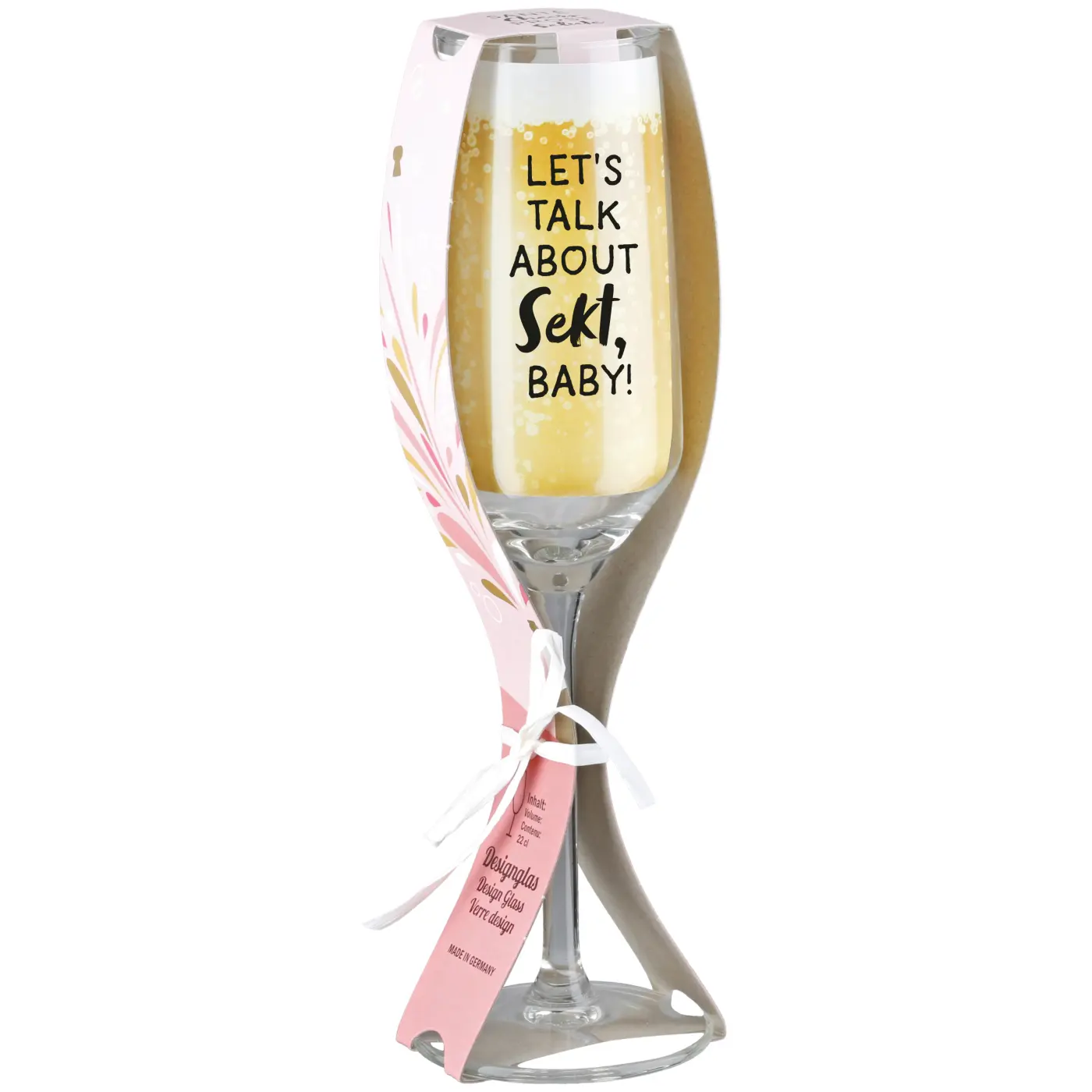 Gilde Sektglas "Let's talk about Sekt, Baby"  klar mit Spruch und Banderole