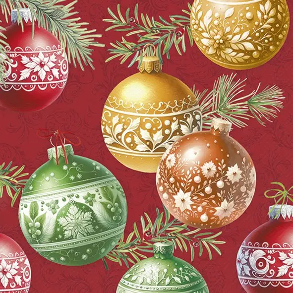 Ihr Lunch-Servietten CHRISTMAS BUBBLES red 33X33 cm