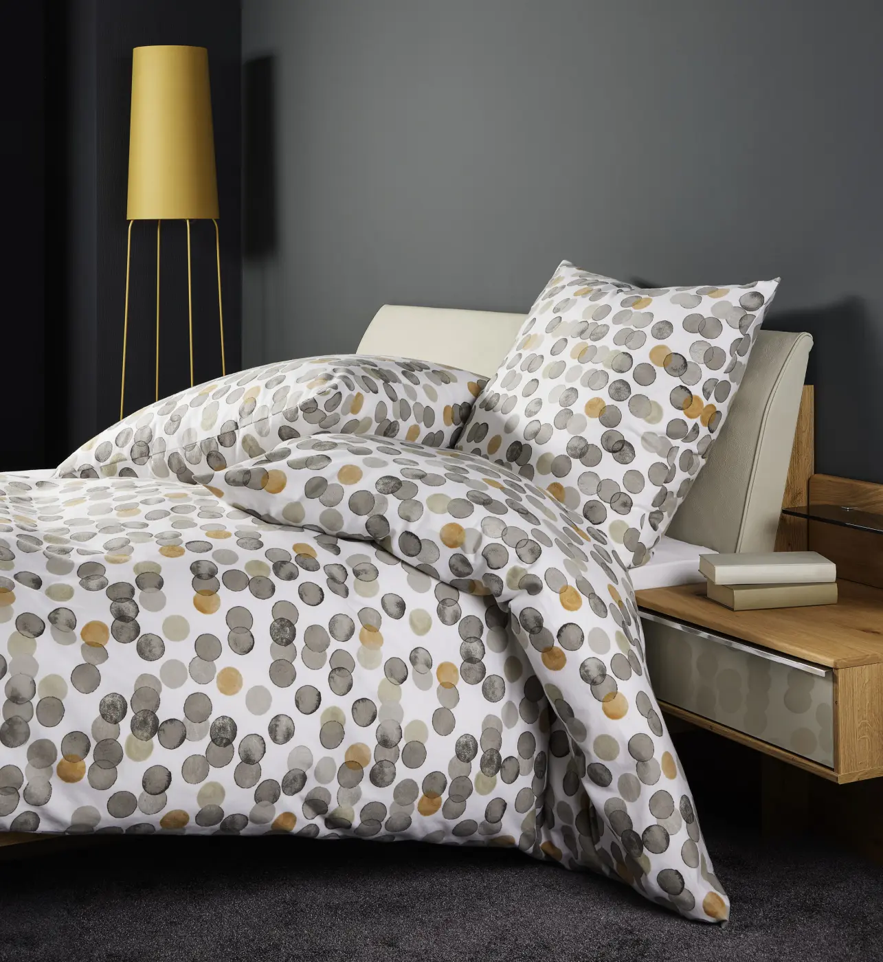 Janine Feinbiber Bettwäsche Davos greige ockergelb155x220|80x80 cm