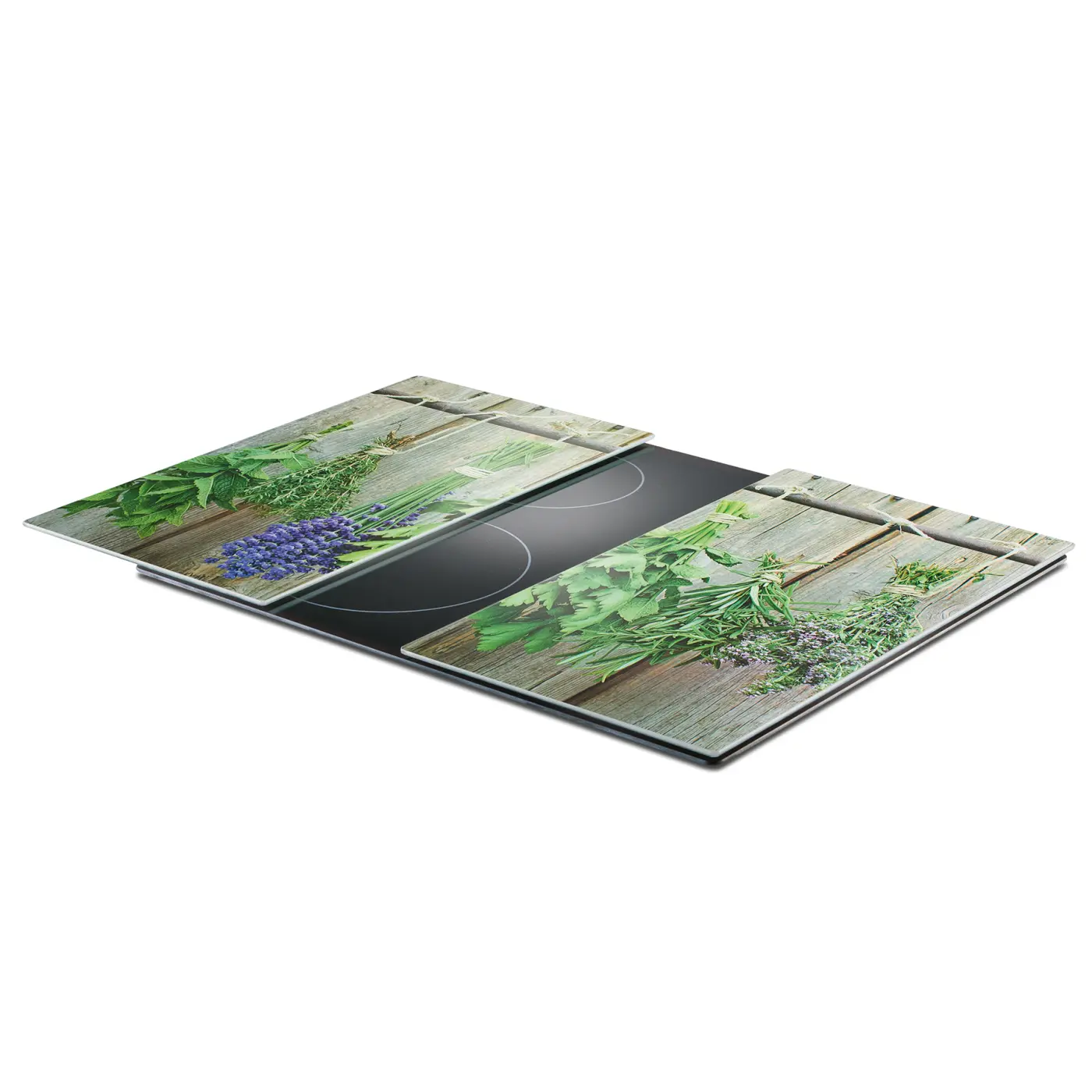 Zeller Herdabdeck-/Schneideplatten "Kräuter" 2-er Set Glas