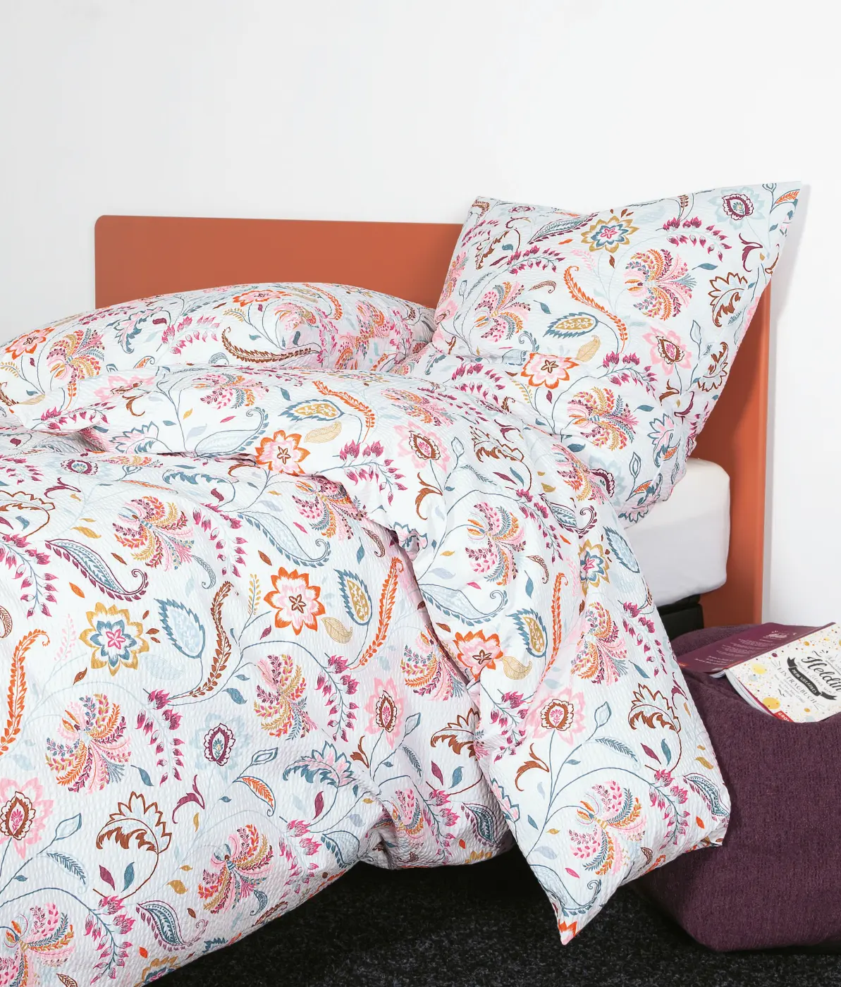  Janine Mako-Soft-Seersucker-Bettwäsche Tango multicolor orange fuchsio floral135x200cm