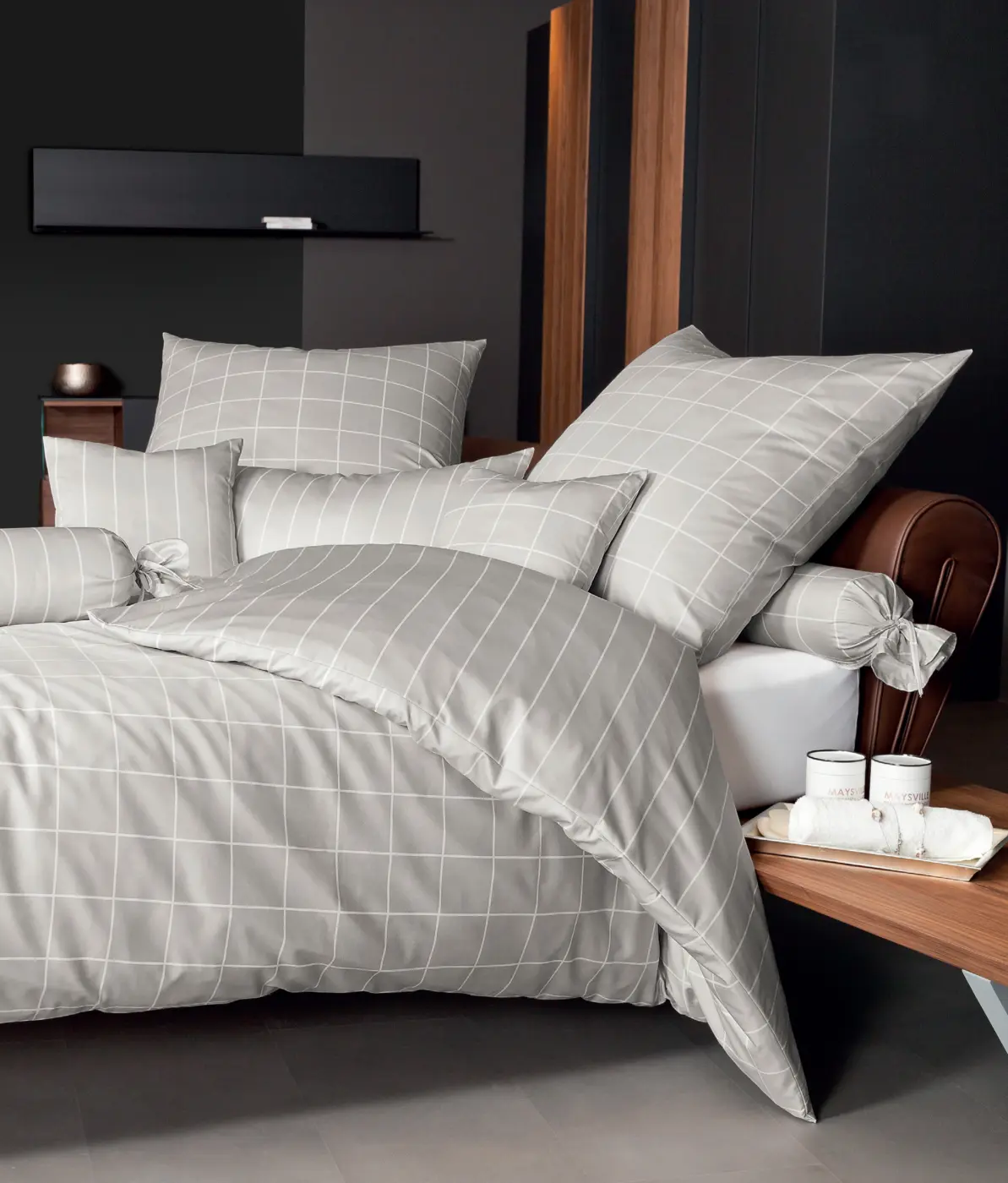 Janine Mako-Satin Bettwäsche Modern Classic naturell 135 x 200/80 x 80 cm 