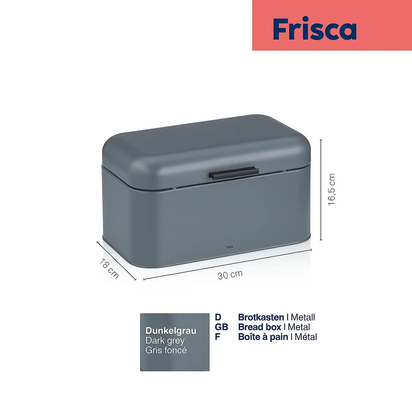 Kela Brotkasten Frisca Metall dunkelgrau matt 30x18x16,5cm