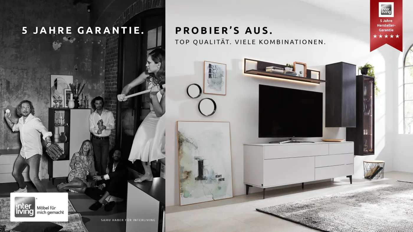 Interliving  Wohnkombination  inkl. Beleuchtung Serie 2107 Quarzgrau/Wood Flamed B/H/T: 256 x 203 x 47 cm