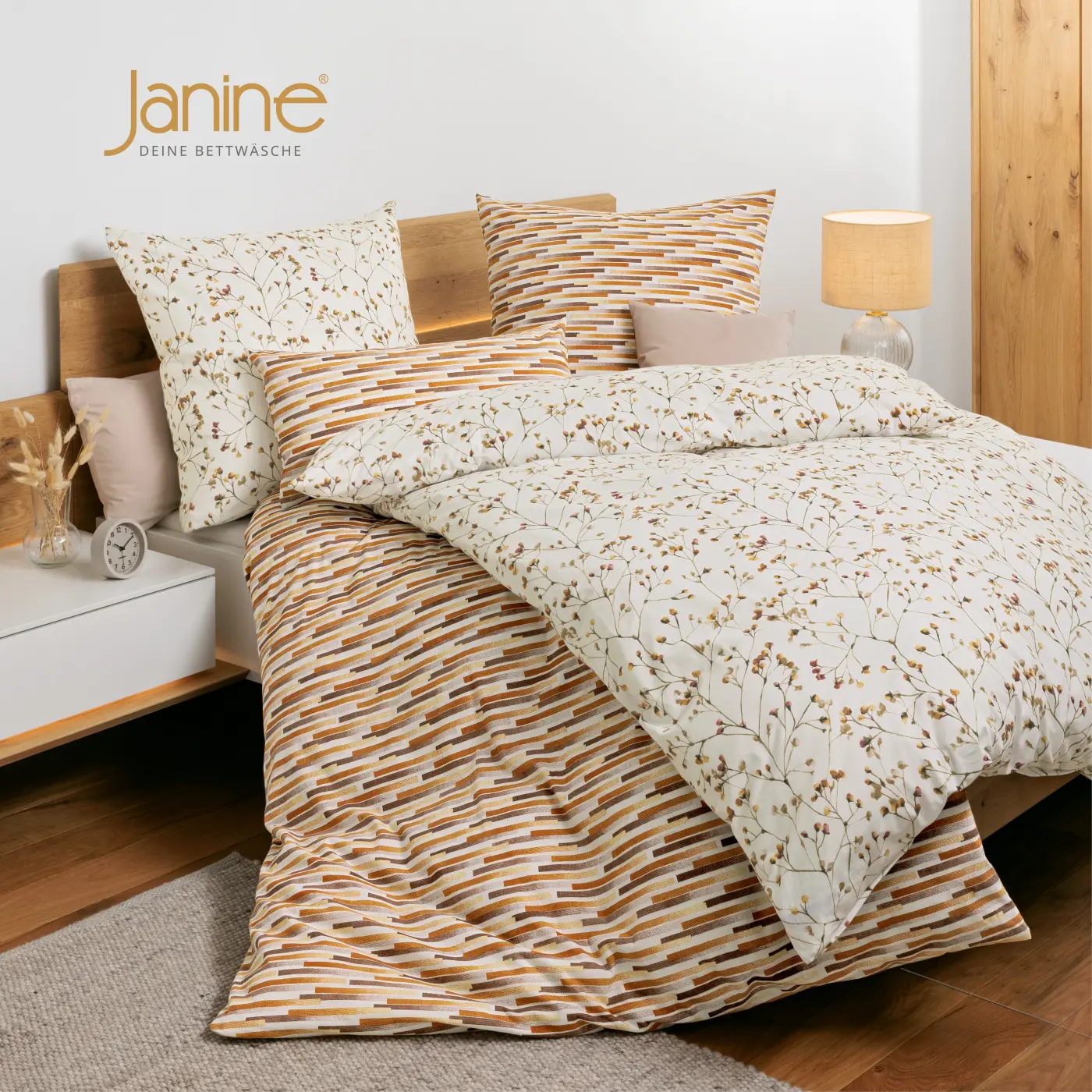 Janine Garnitur Soft-Cotton  moccamousse beige 155x220,80x80 cm