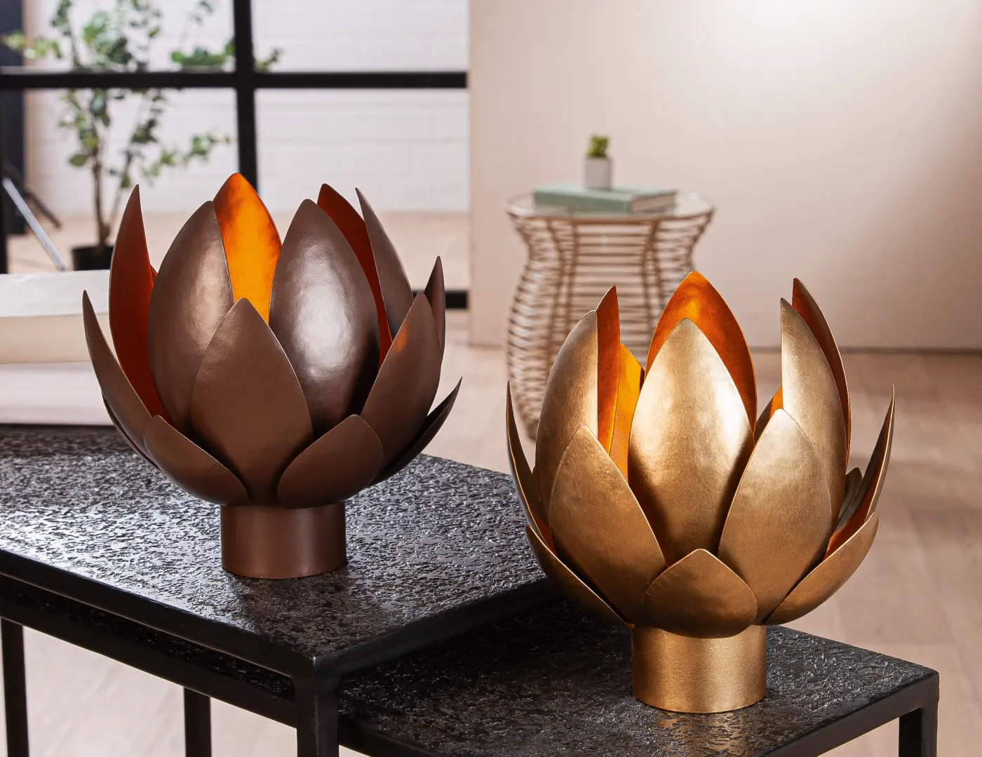 Gilde Windlicht Lotis bronzefarben, goldfarben H 19 x Ø 16 cm