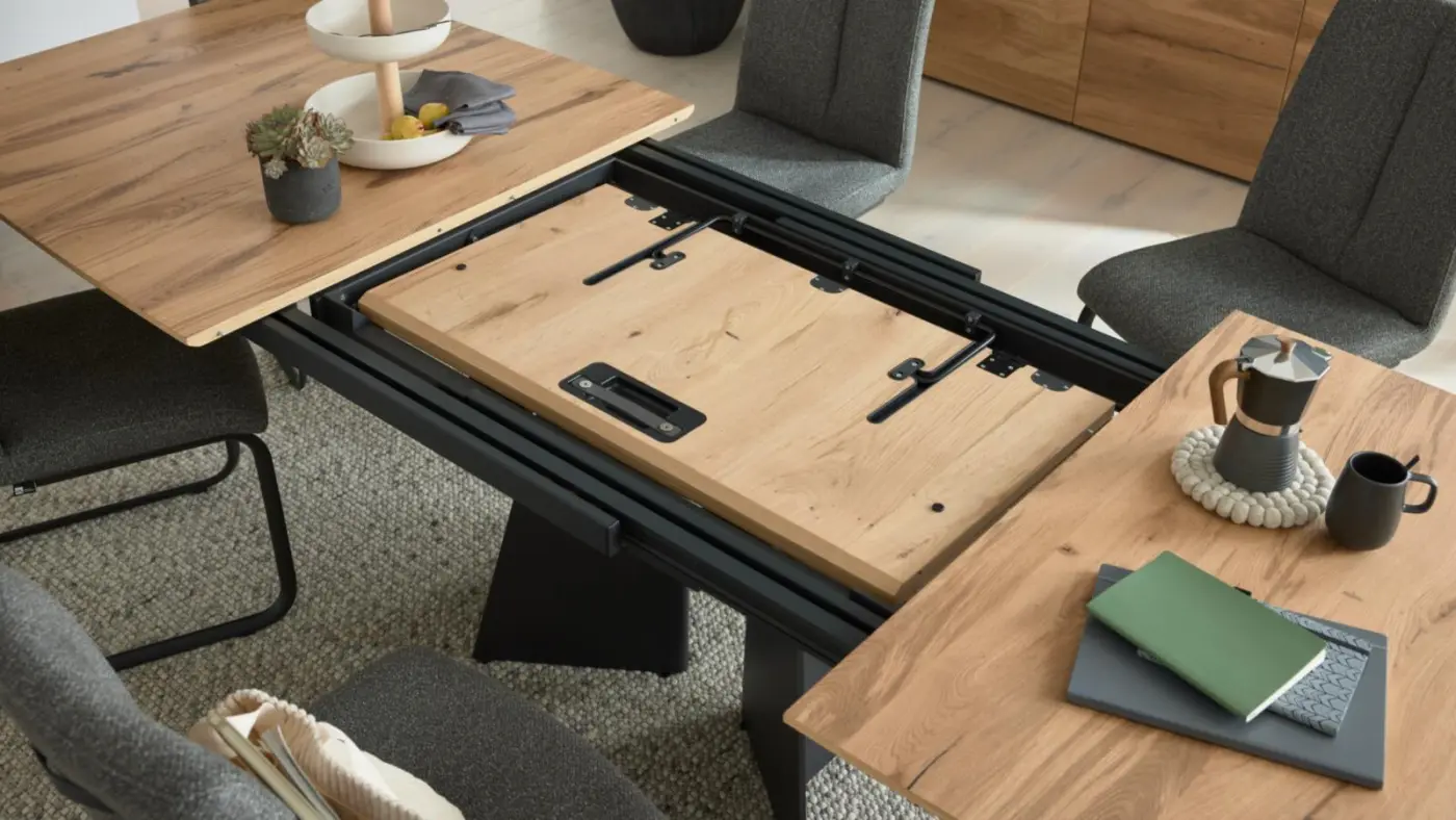 Interliving  Esstisch mit Klappeinlage Serie 5119  Eiche rustico hell geölt ca.220 (320) x 110 x 75 cm