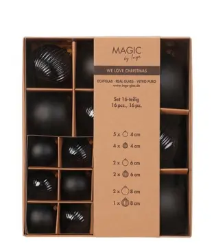 Inge Glas Strukturkugeln Mix 16-teilig Ebony Black