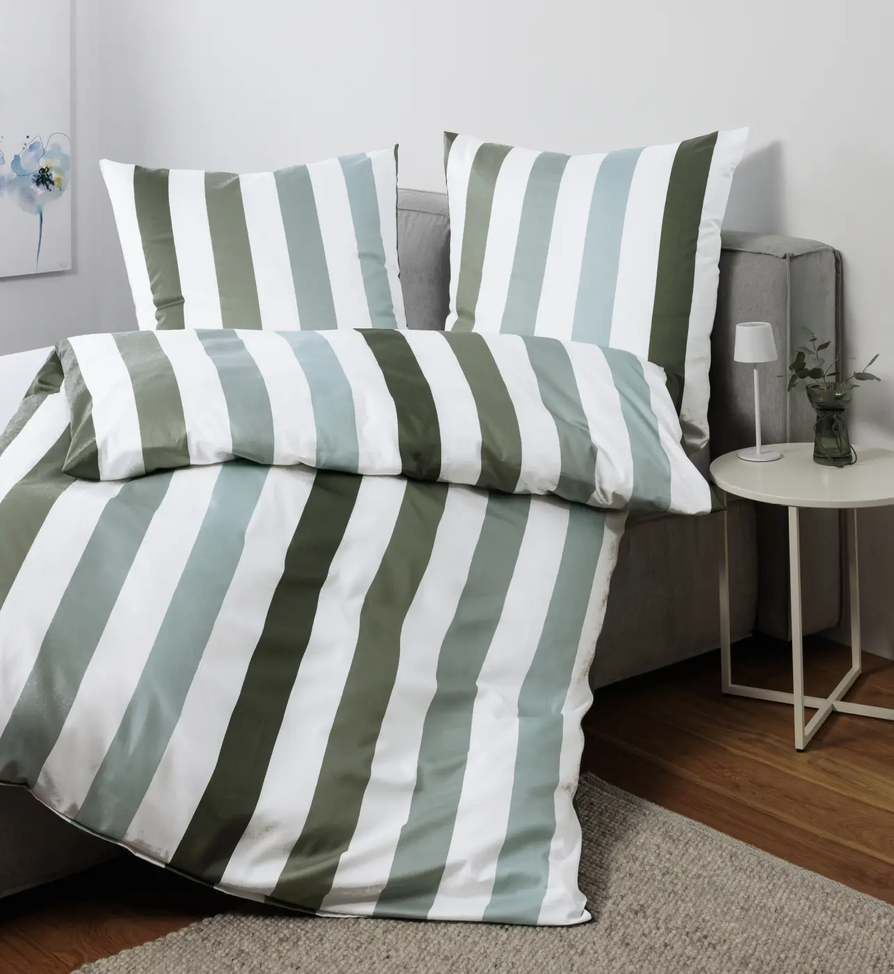 Janine Mako-Satin Bettwäsche J. D. salbeigrün 155x220,80x80 cm