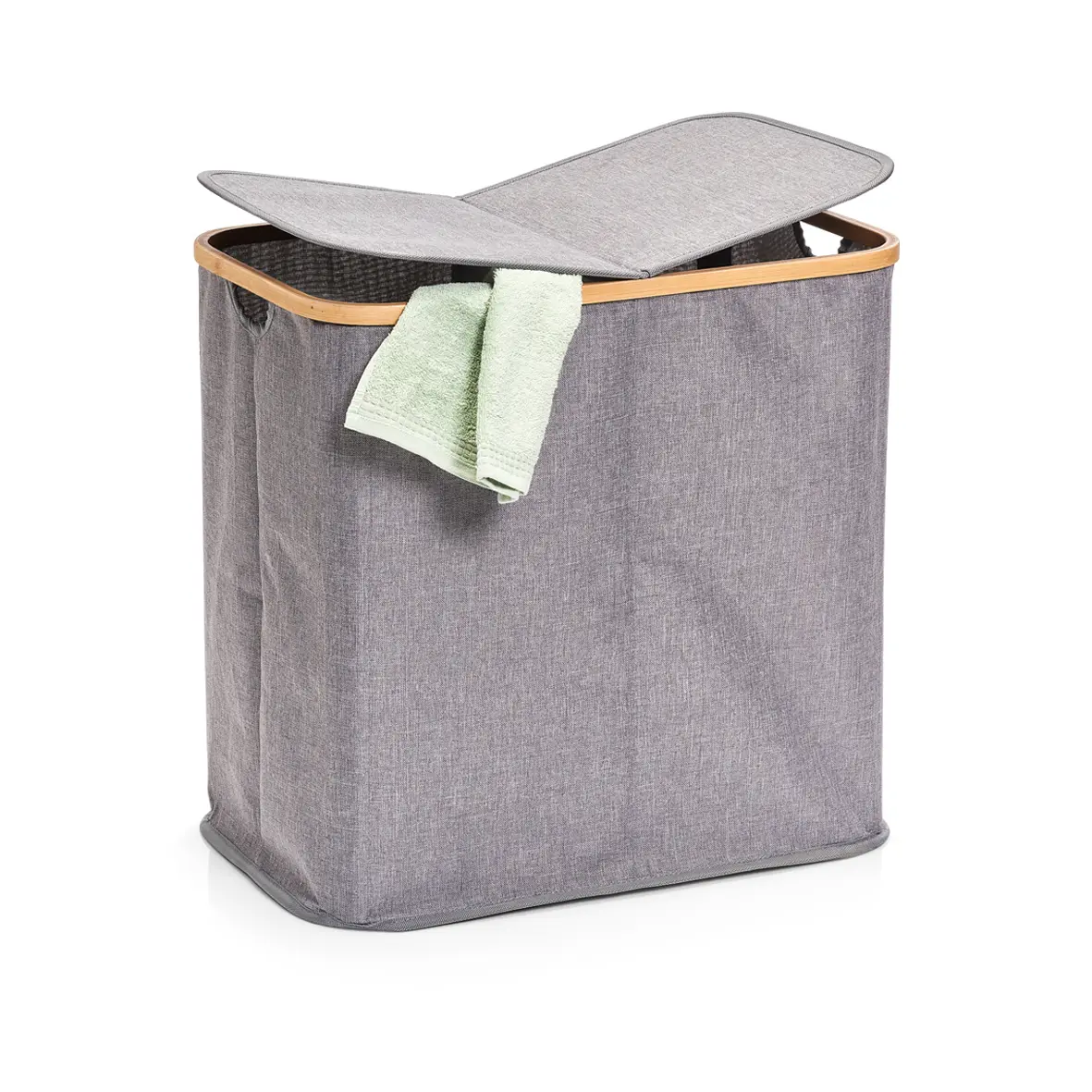 Zeller Wäschesammler 2-fach Ben grau Polyester/Bambus grau 53,4x33x50cm