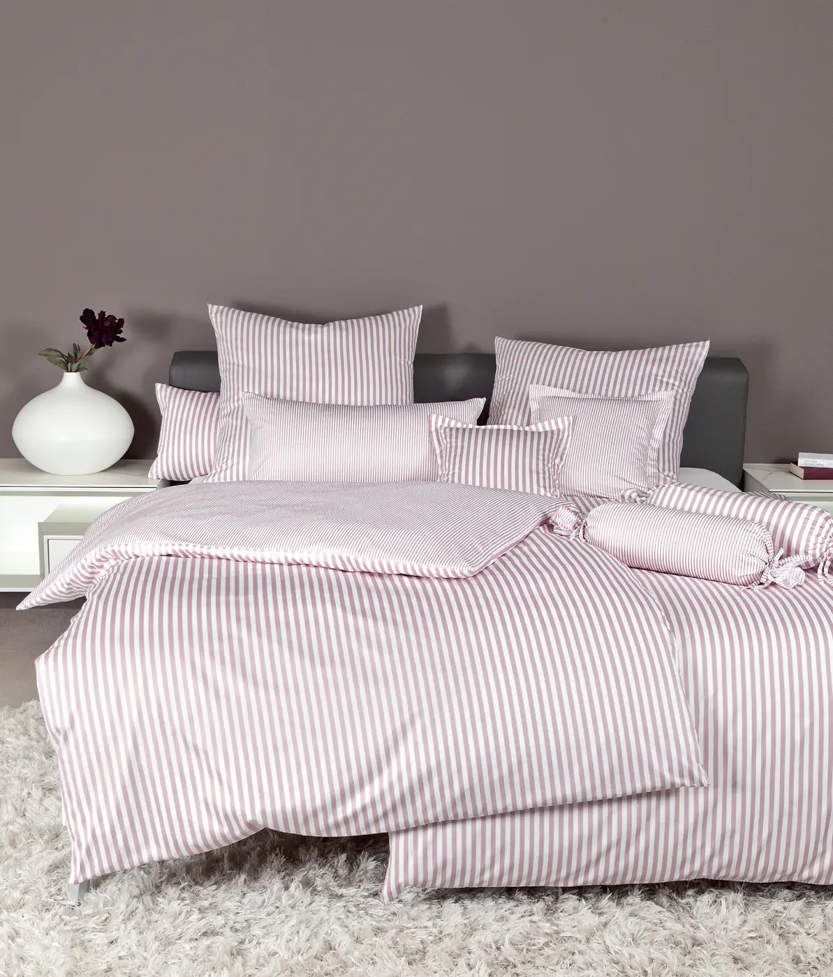 Janine  Mako-Satin Bettwäsche Modern Classic  kreiderose 155 x 220 cm, 80 x 80 cm