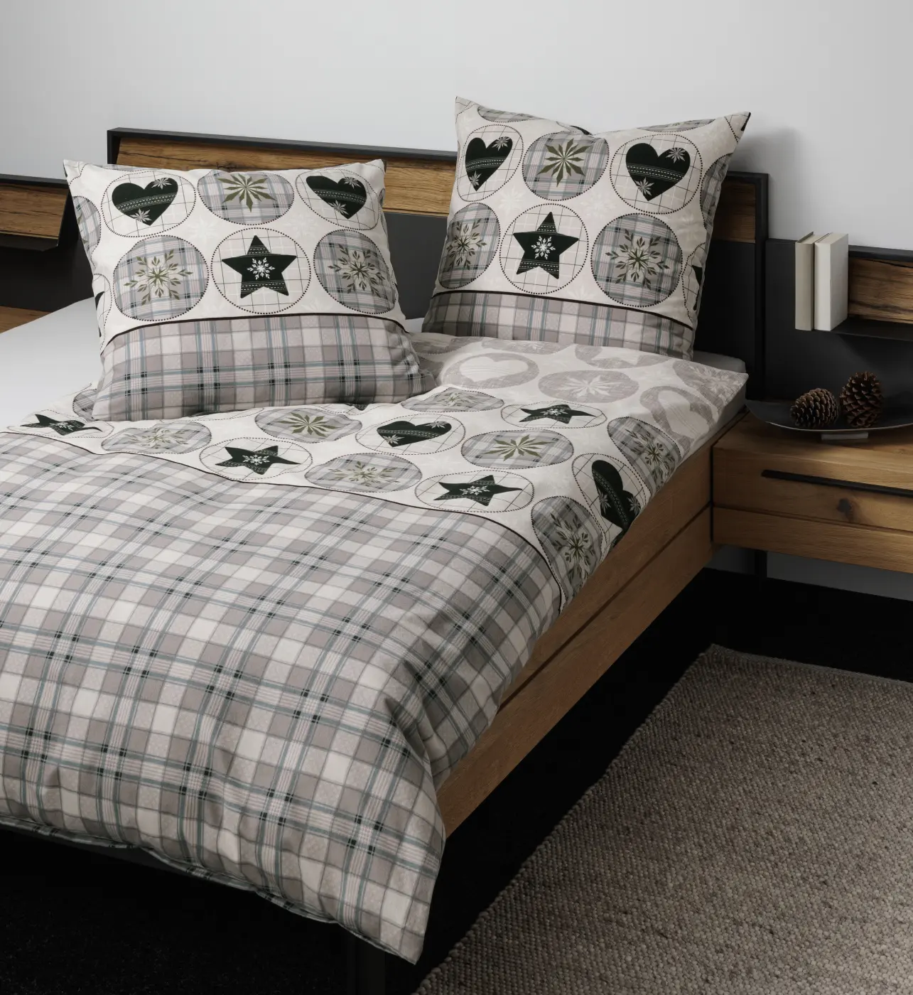 Janine Feinbiber Bettwäsche Davos grün mauve155x220|80x80 cm