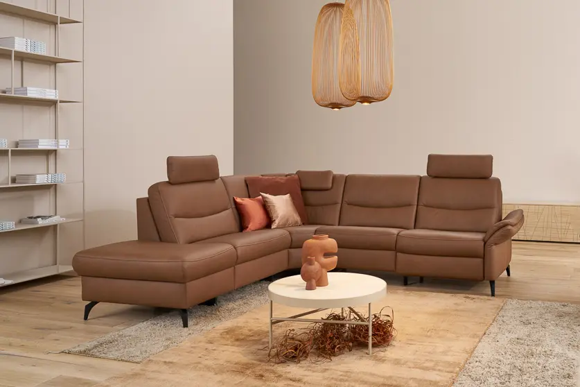 Himolla  Wohnlandschaft 1468 mit Funktion Leder Honig ca. 249 x 279 cm