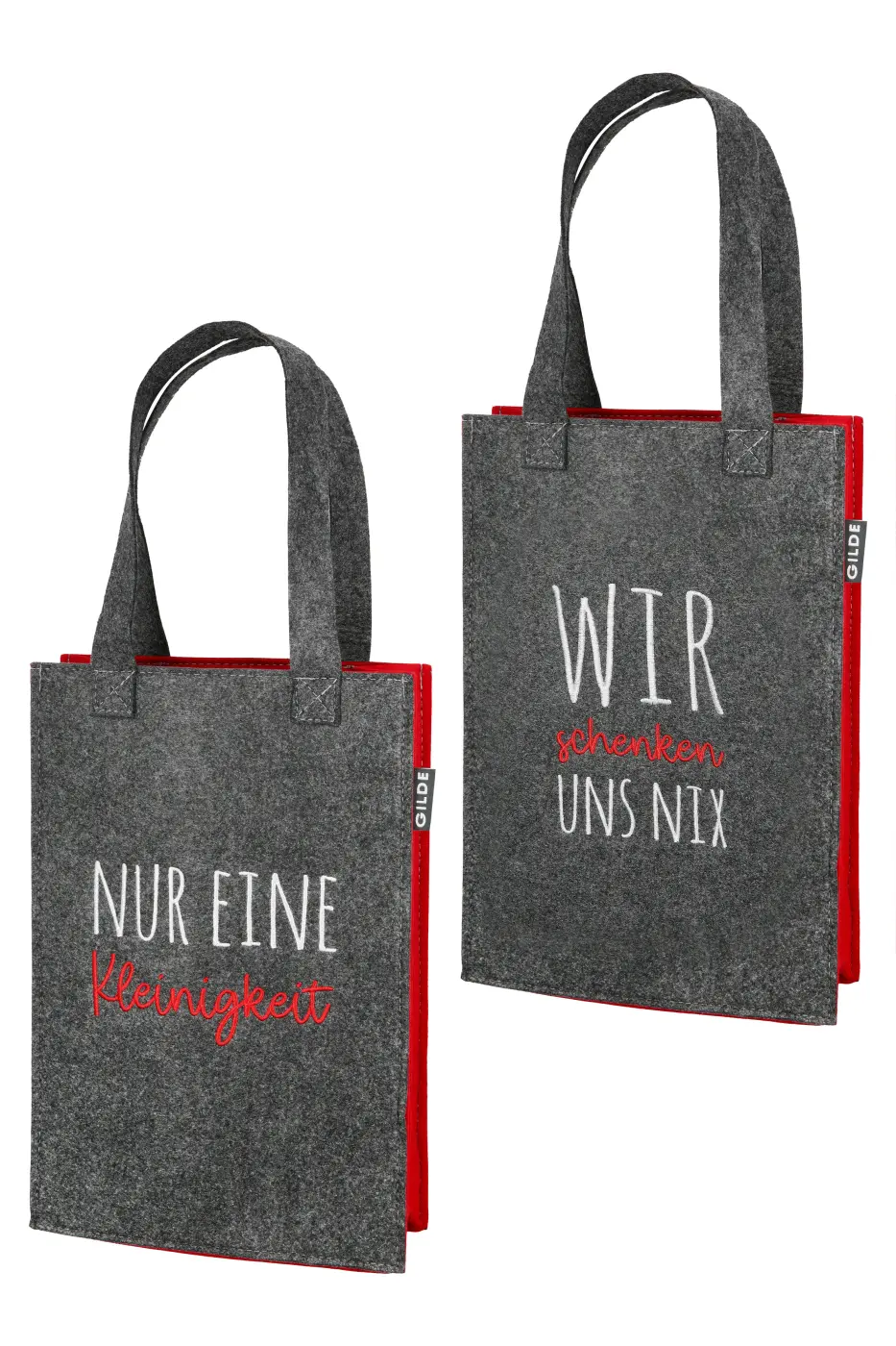 Gilde Geschenktasche mit Spruch Filz rot/dunkelgrau 
