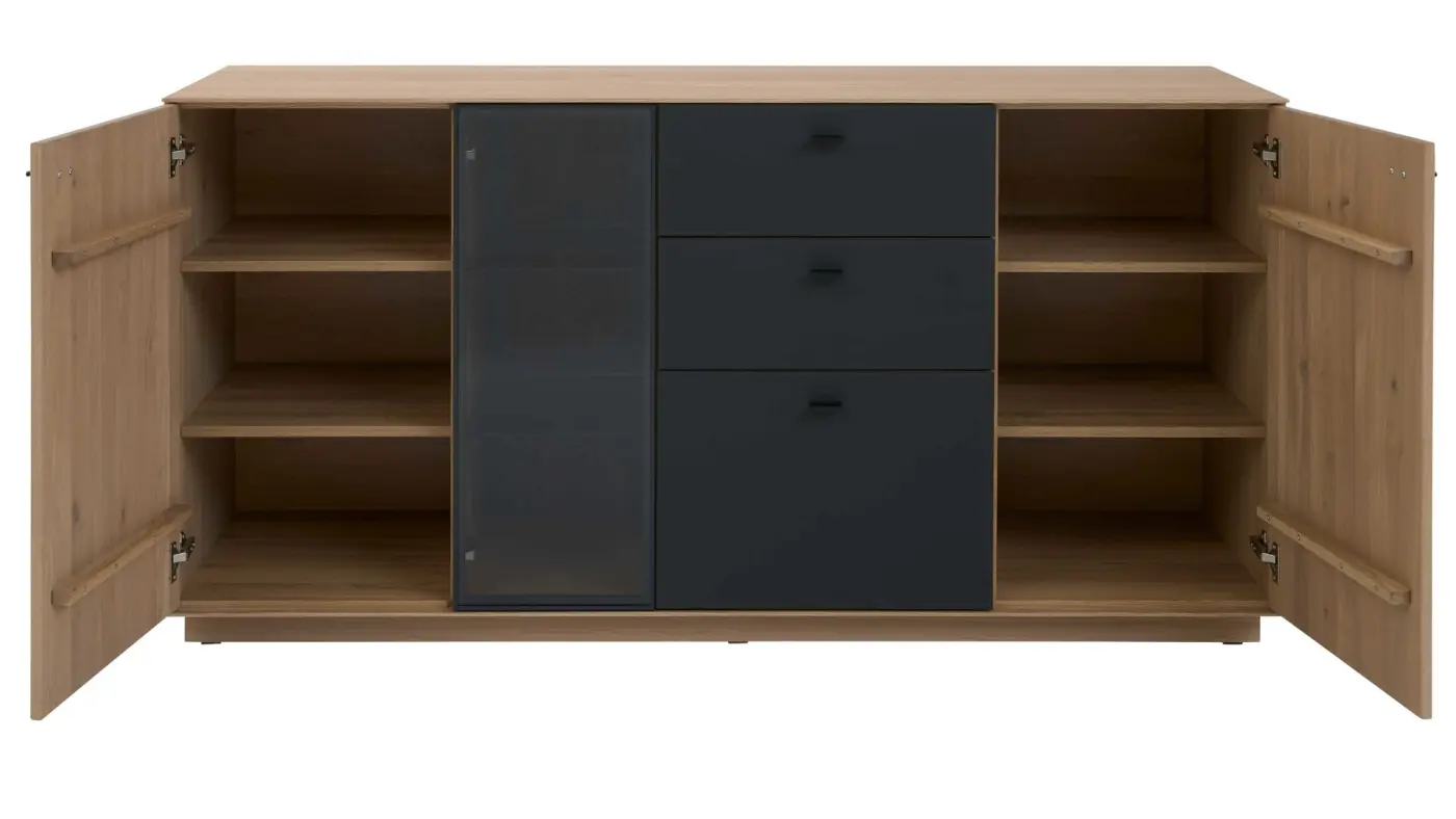 Interliving Sideboard Serie 2025 W-Eiche massiv/Glas Anthr B/H/T ca. 175/87/50 cm
