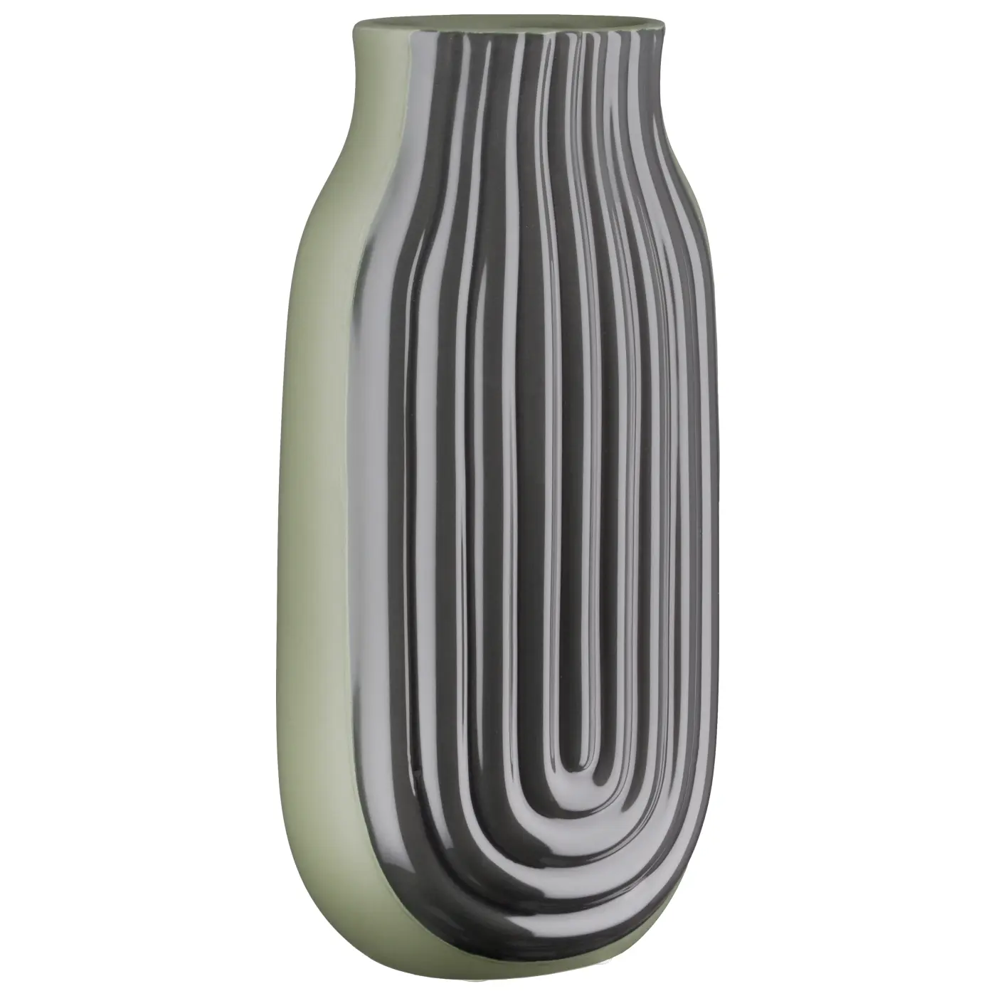 Gilde Vase konisch "Curve" Keramik grün geriffelt