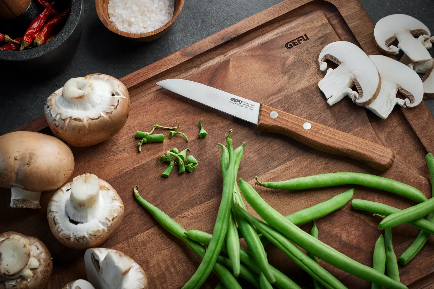 GEFU Gemüsemesser HÜMMEKEN silber / braun deutscher Klingenstahl|europäisches Walnussholz|