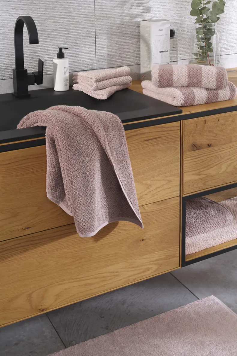 Cawö Duschtuch Pure Streifen vintage rose 80/150 cm