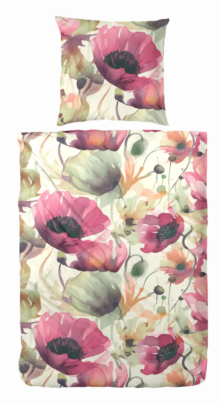 Hahn   Edelflanell Bettwäsche 135 x 200 cm floral blau-rot