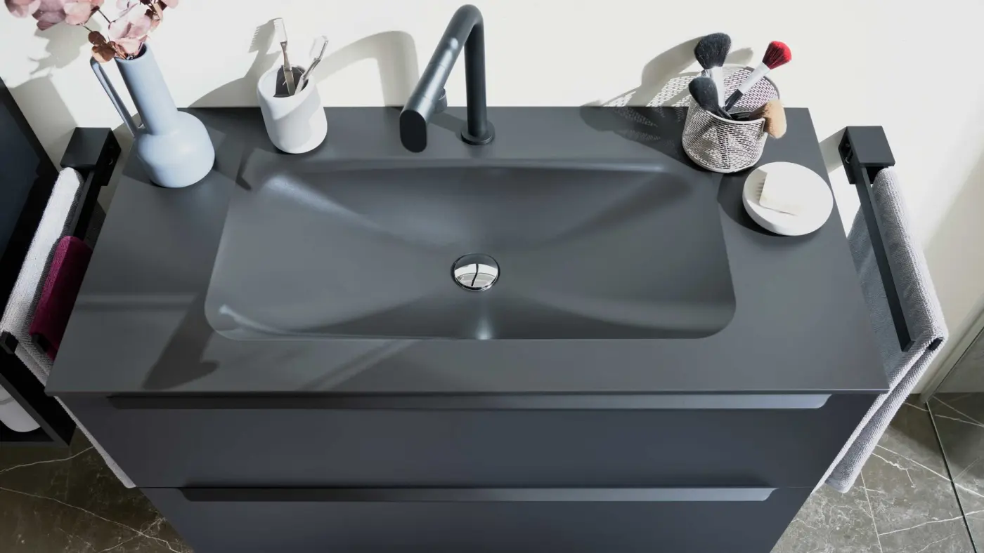 Interliving Bad  - Waschtisch mit Spiegel Serie 7945 schwarz 100 cm breit