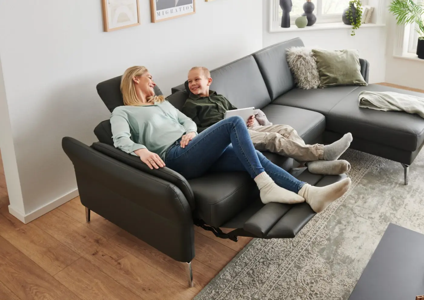 Polinova Polstergruppe  MM-PN1200 mit Funktionen Leder anthrazit ca. 285 x 172 cm