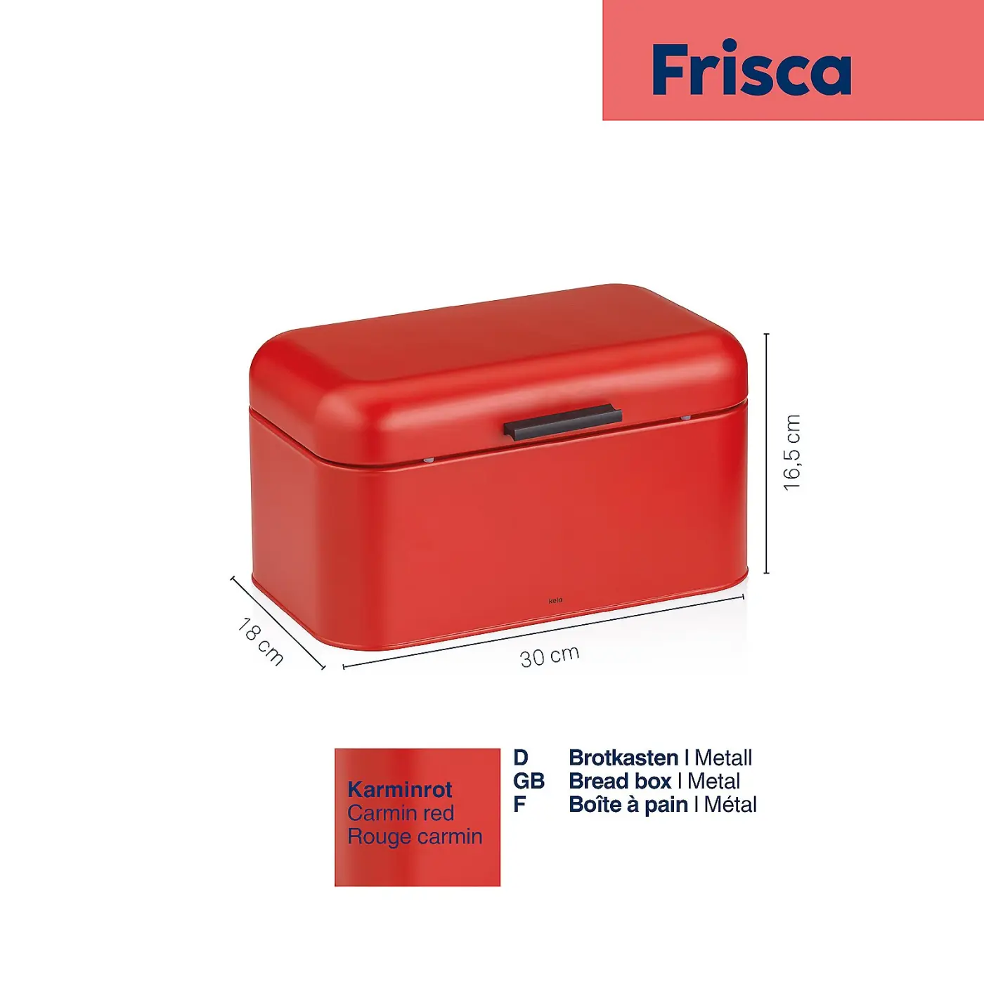 Kela Brotkasten Frisca Metall karminrot matt 30x18x16,5cm