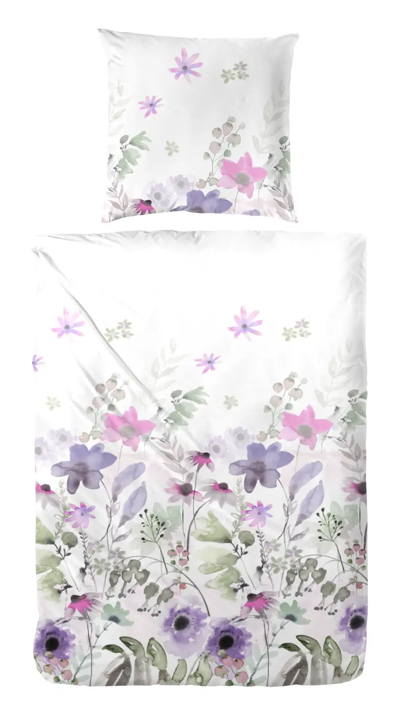 Hahn Mako Satin Bettwäsche 135x200/80x80 cm  lila-grün