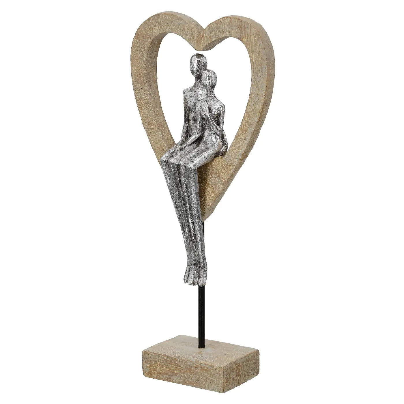 Gilde Skulptur Herz braun, silberfarben 34 cm Kunstharz