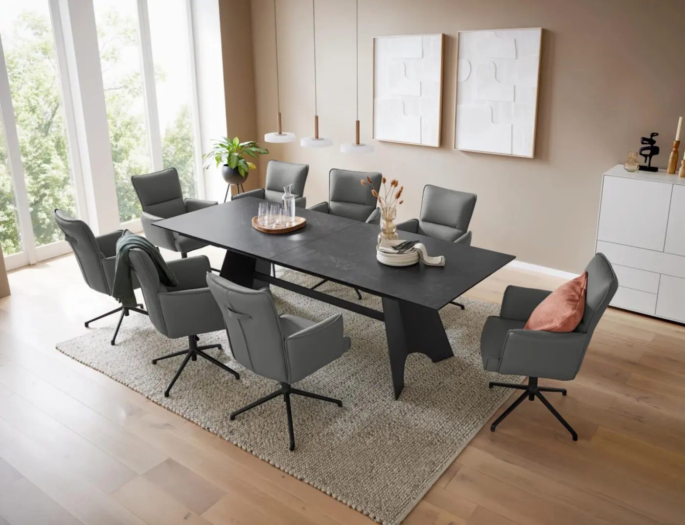 Interliving Esstisch mit Mitteleinlage Serie 5123 anthrazit ca. 220/340 x 100cm