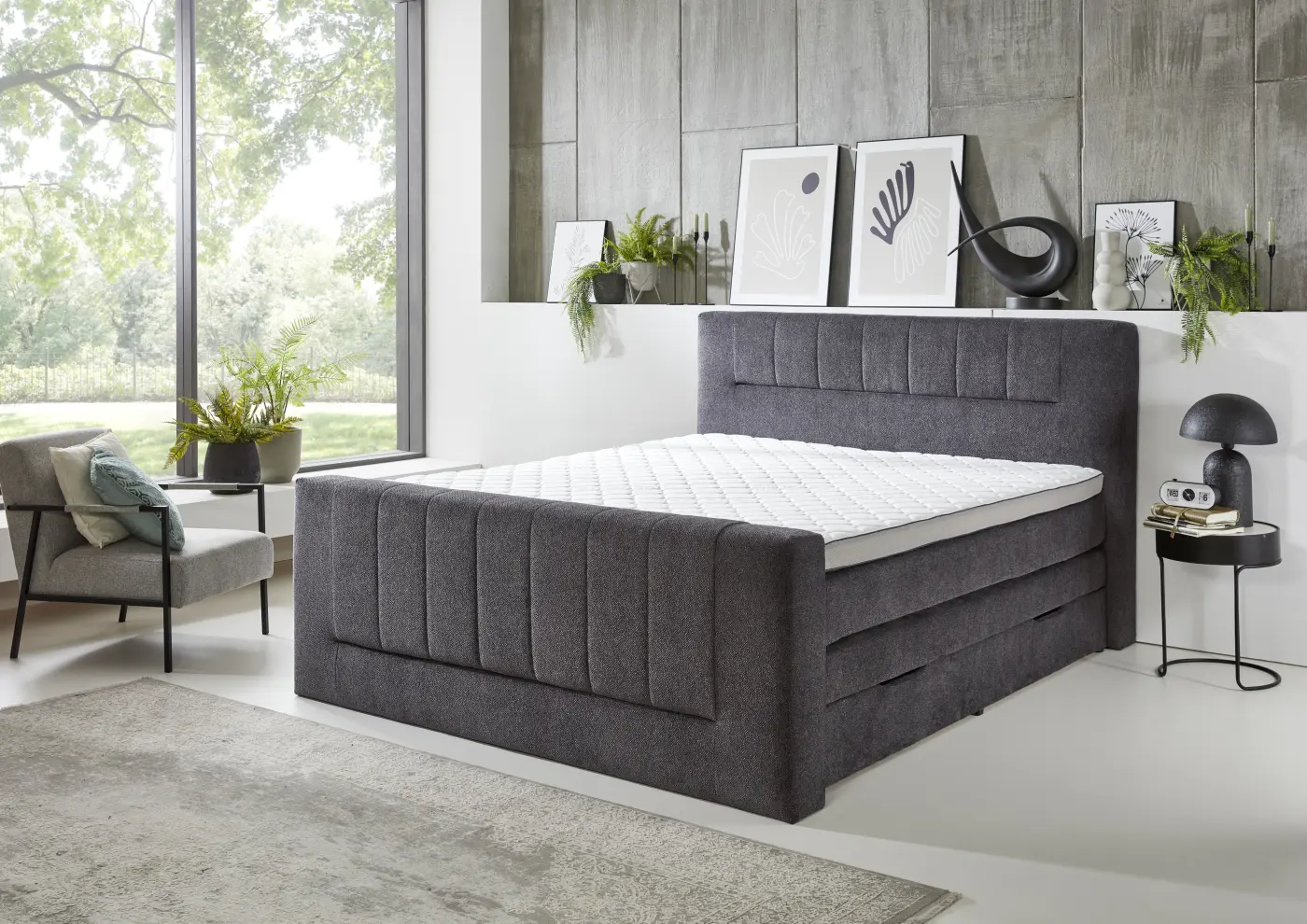 sun garden Boxspringbett BS 2450 Kenosha dunkelgrau LF 180 x 200 cm