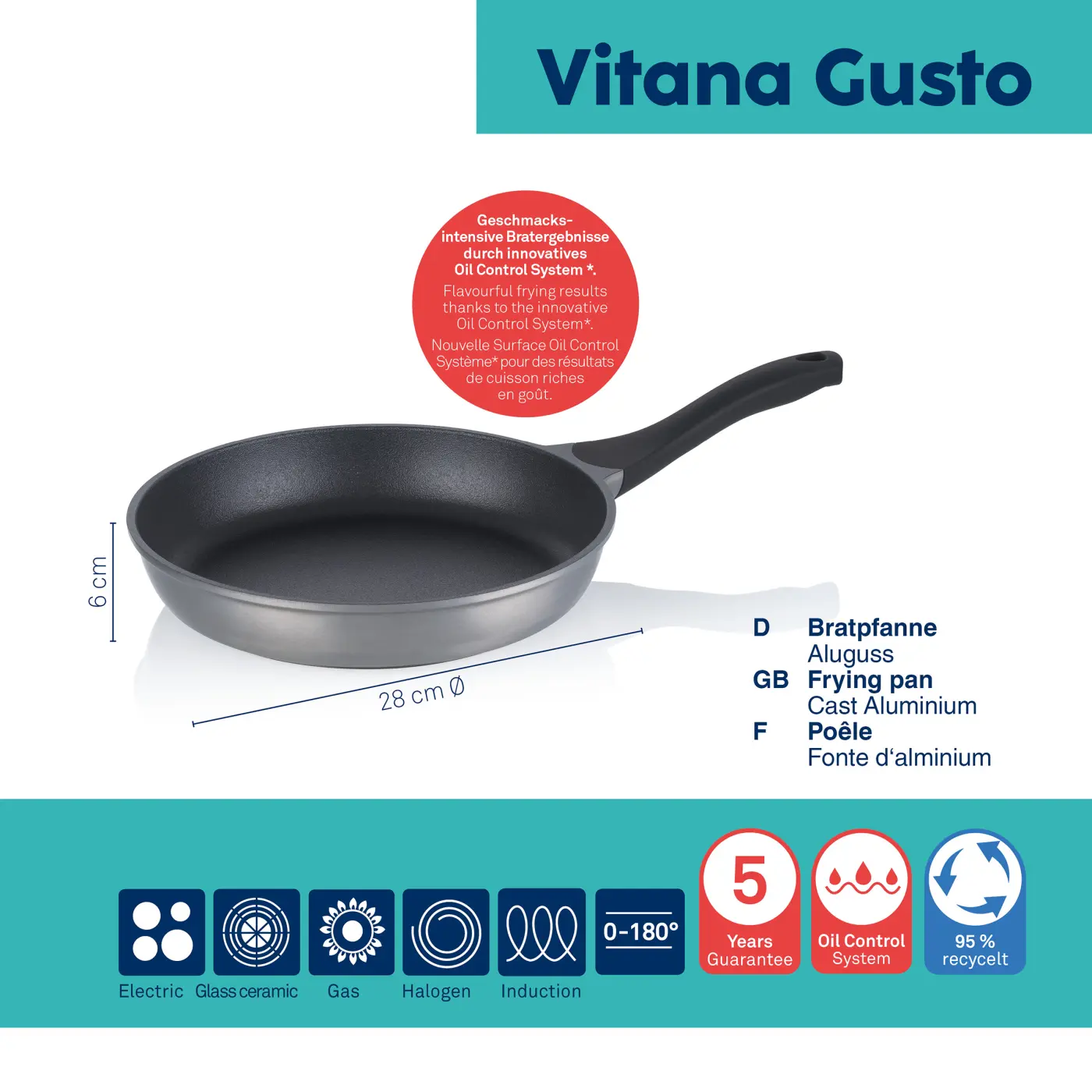 Kela Bratpfanne Vitana Gusto Aluguss grau 6cm 28cmØ