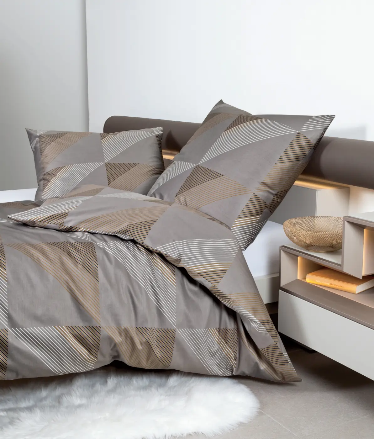 Janine Mako-Satin Bettwäsche  taupe ca. 155 x 220 cm/80x80 cm
