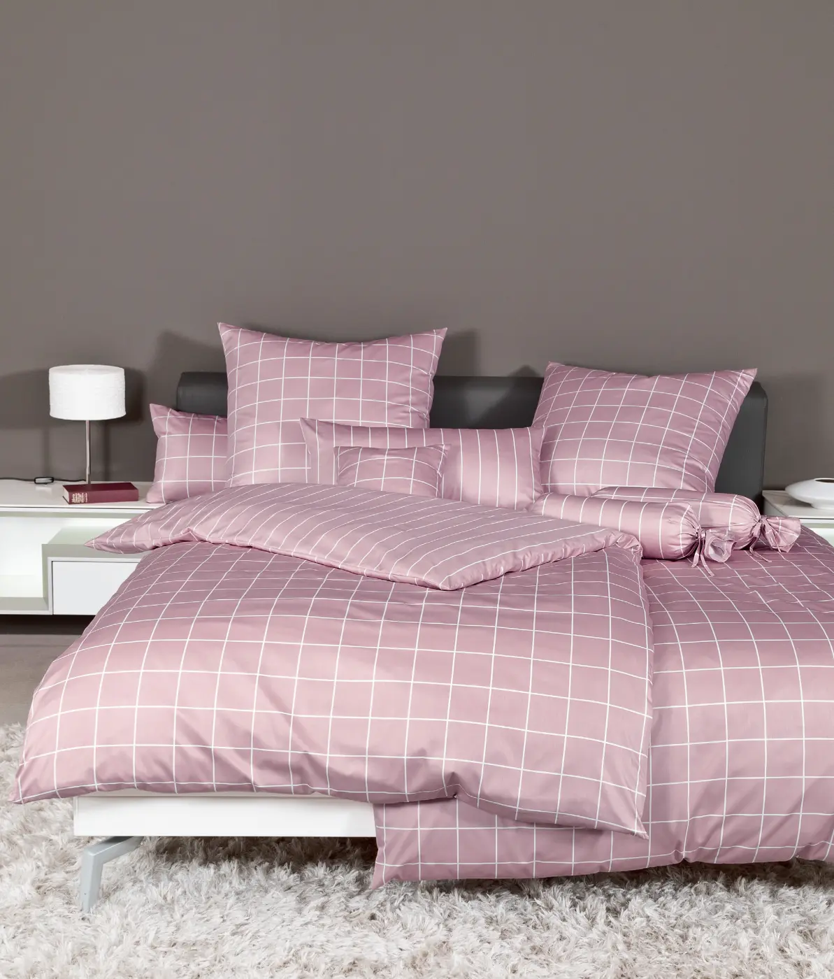 Janine Mako-Satin Bettwäsche Modern Classic  Kreiderose ca. 155 x 220 /80 x 80 cm