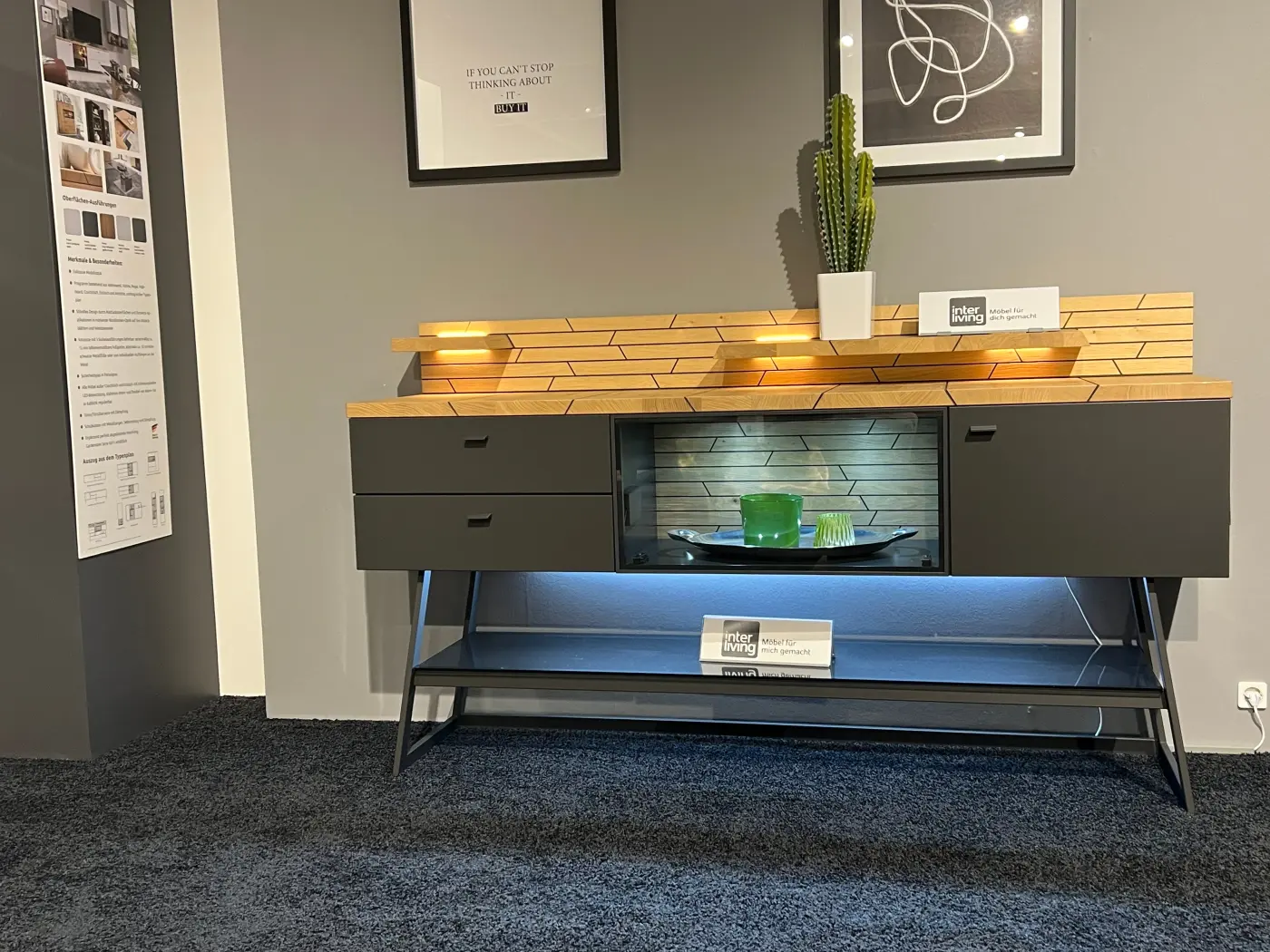 Interliving  Anrichte Serie 2108 Schiefer/Eiche ca. ca. 185 x 109 x 46 cm