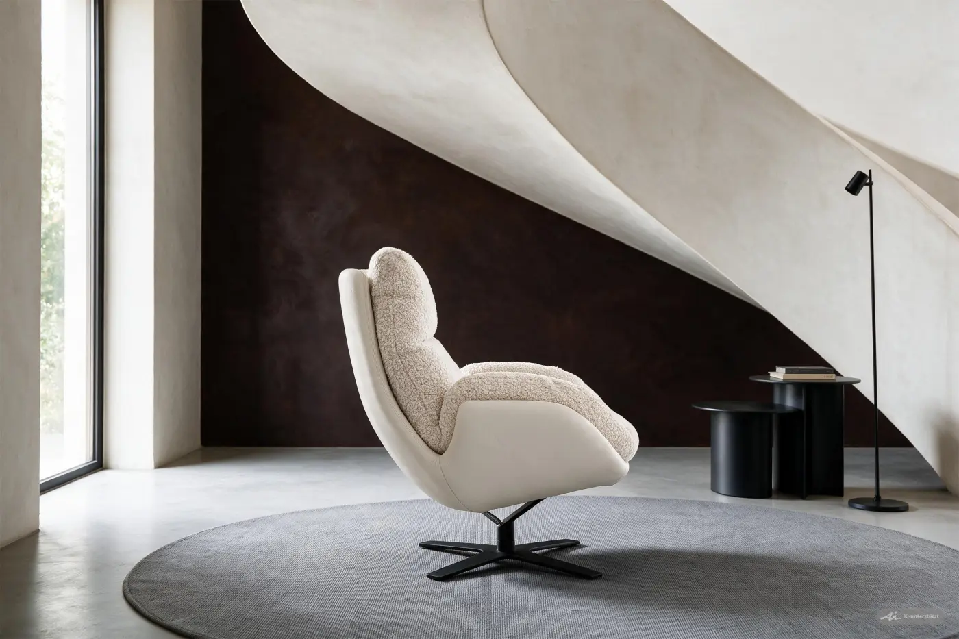 Willi Schillig  Drehsessel motorisch cloud9 Leder Elfenbein/Schaffelloptik Cream mit Akku