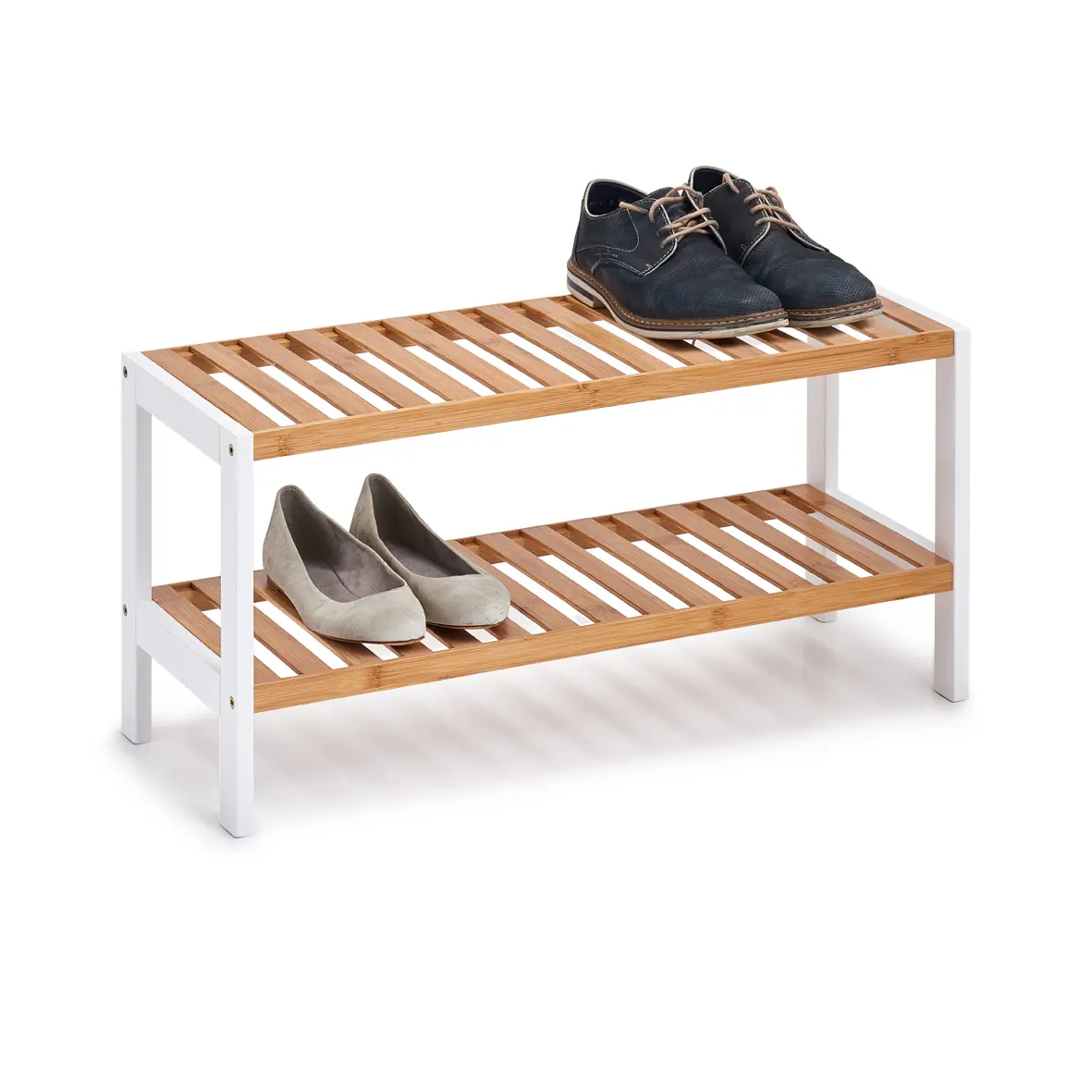 Zeller Schuhregal m. 2 Ablagen Bamboo/MDF weiß