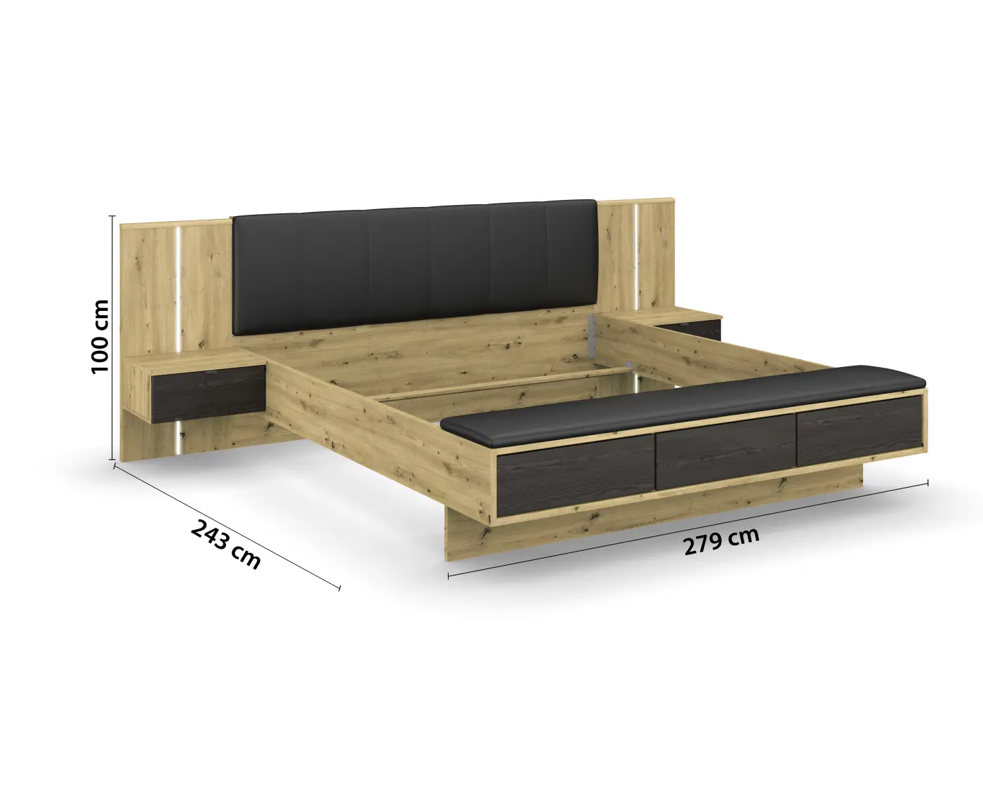 Rauch  Bettanlage Apollon  Eiche Artisan NB/Abs. grau metallic LF 180 x 200 cm