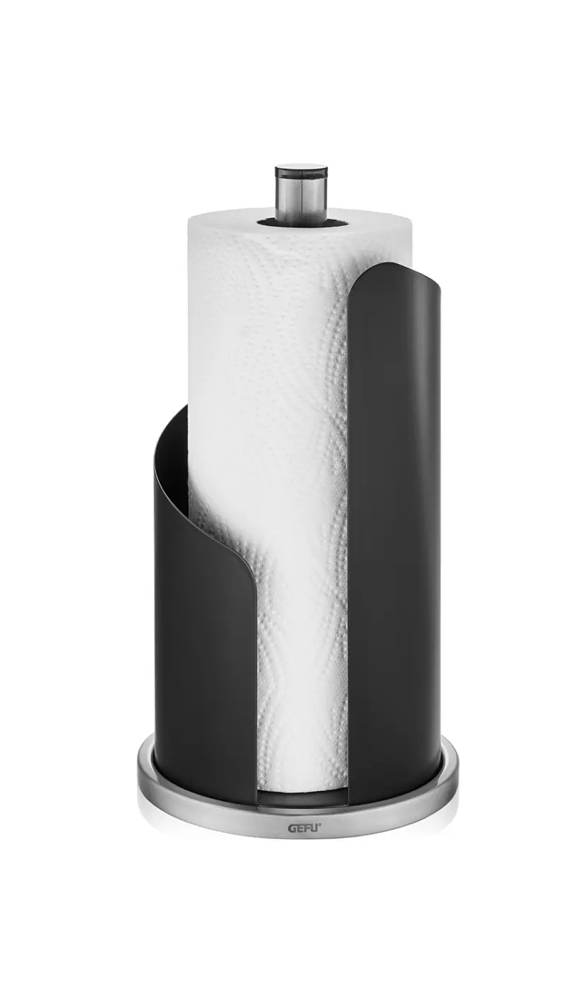 GEFU Küchenrollenhalter CURVE schwarz/silber veredelte Oberfläche|hochwertiger Edelstahl|hochwertiger Edelstahl