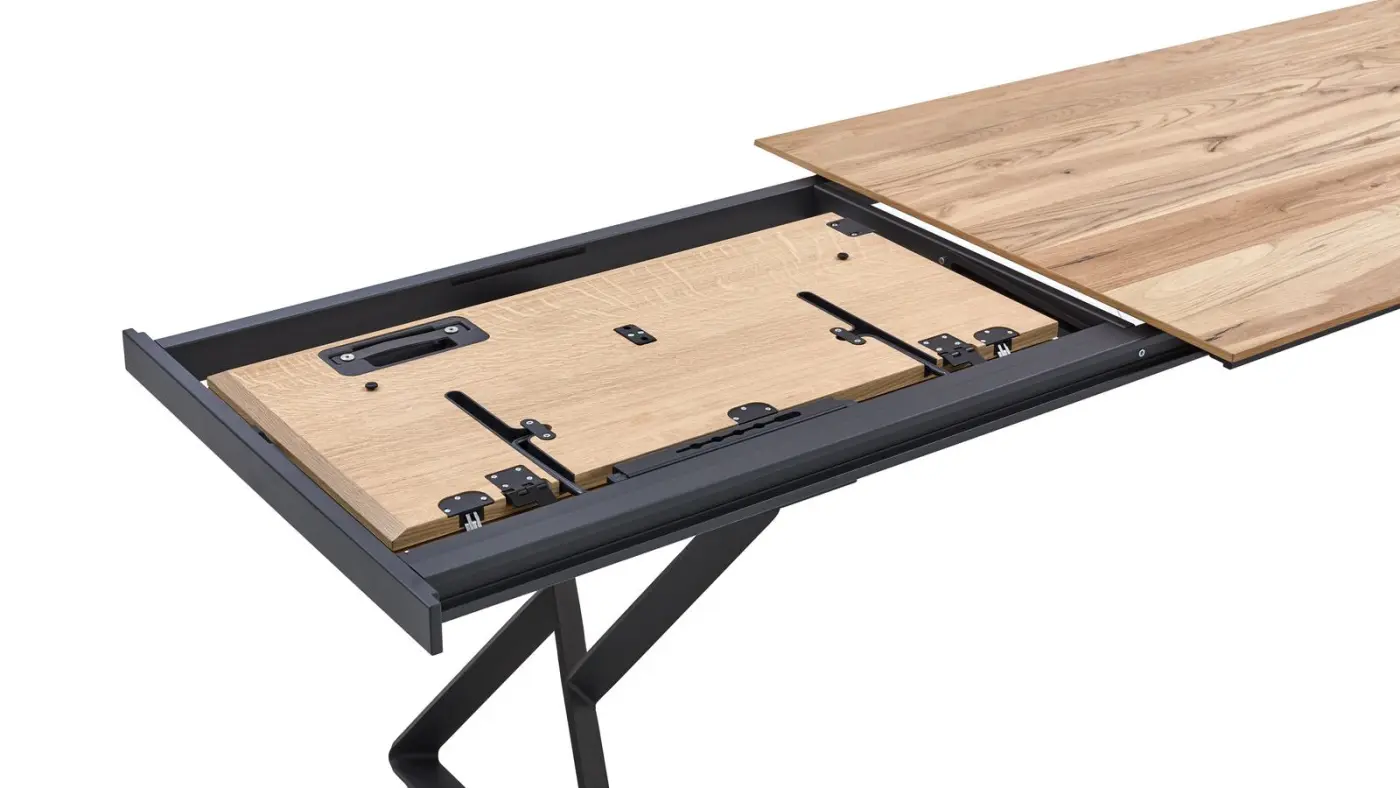 Venjakob Esstisch mit Frontslide  ET352 Puh Eiche rustiko hell furniert/anthrazit matt ca. 220 (320 ) x 100 cm