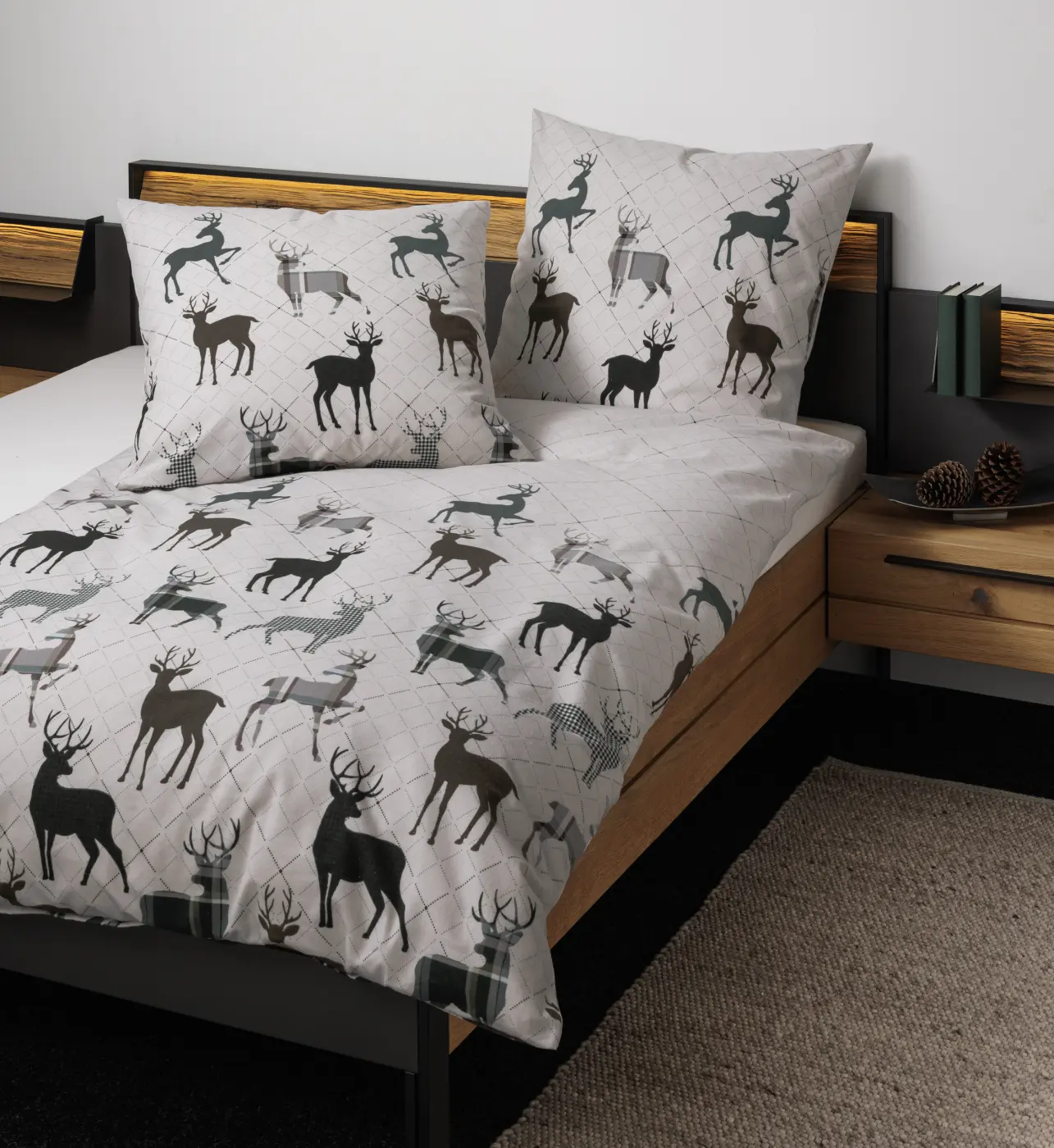 Janine Feinbiber Bettwäsche Davos beige tannengrün155x220|80x80 cm