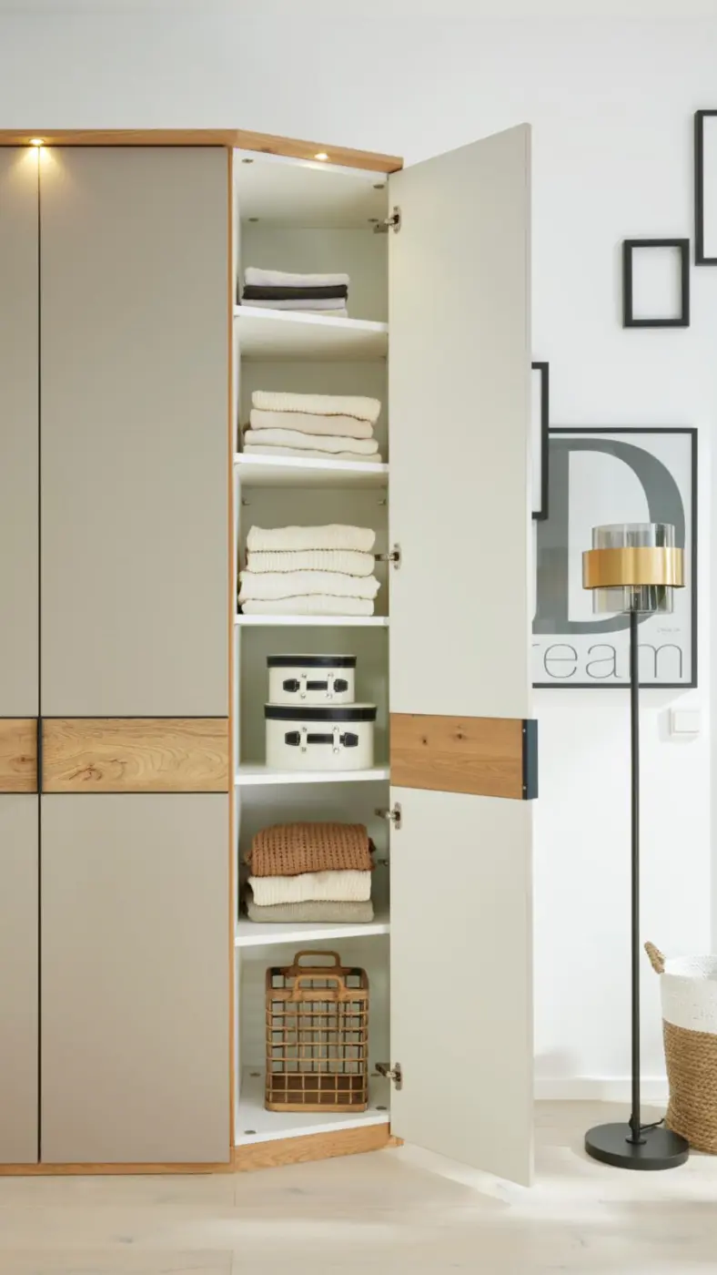 Interliving  Drehtürenschrank Serie 1207 Balkeneiche/ Lack Taupe B/H/T: 299,2 x 229,2 x 59,5cm