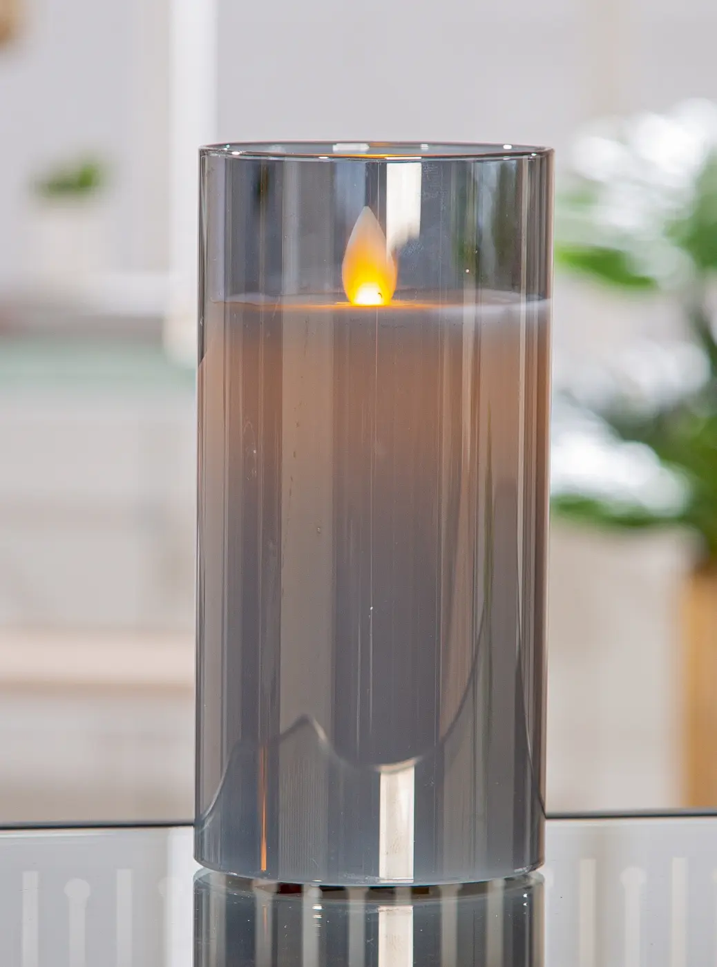 Gilde Stumpenkerze (LED)rund "Vetro"Wachs anthrazitfarben(Gilde Handwerk)