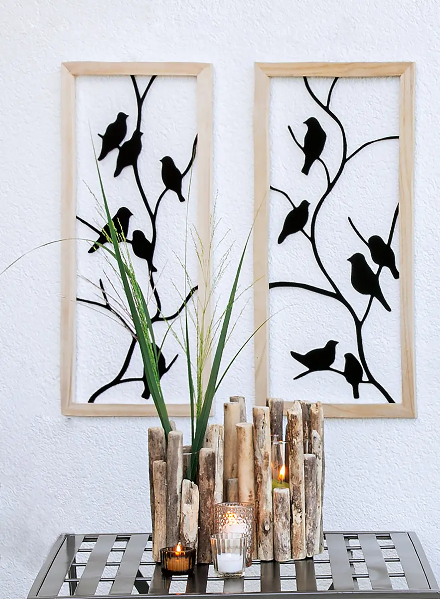 Gilde Wandrelief rechteckig schwarz 60 cm Holz, Metall