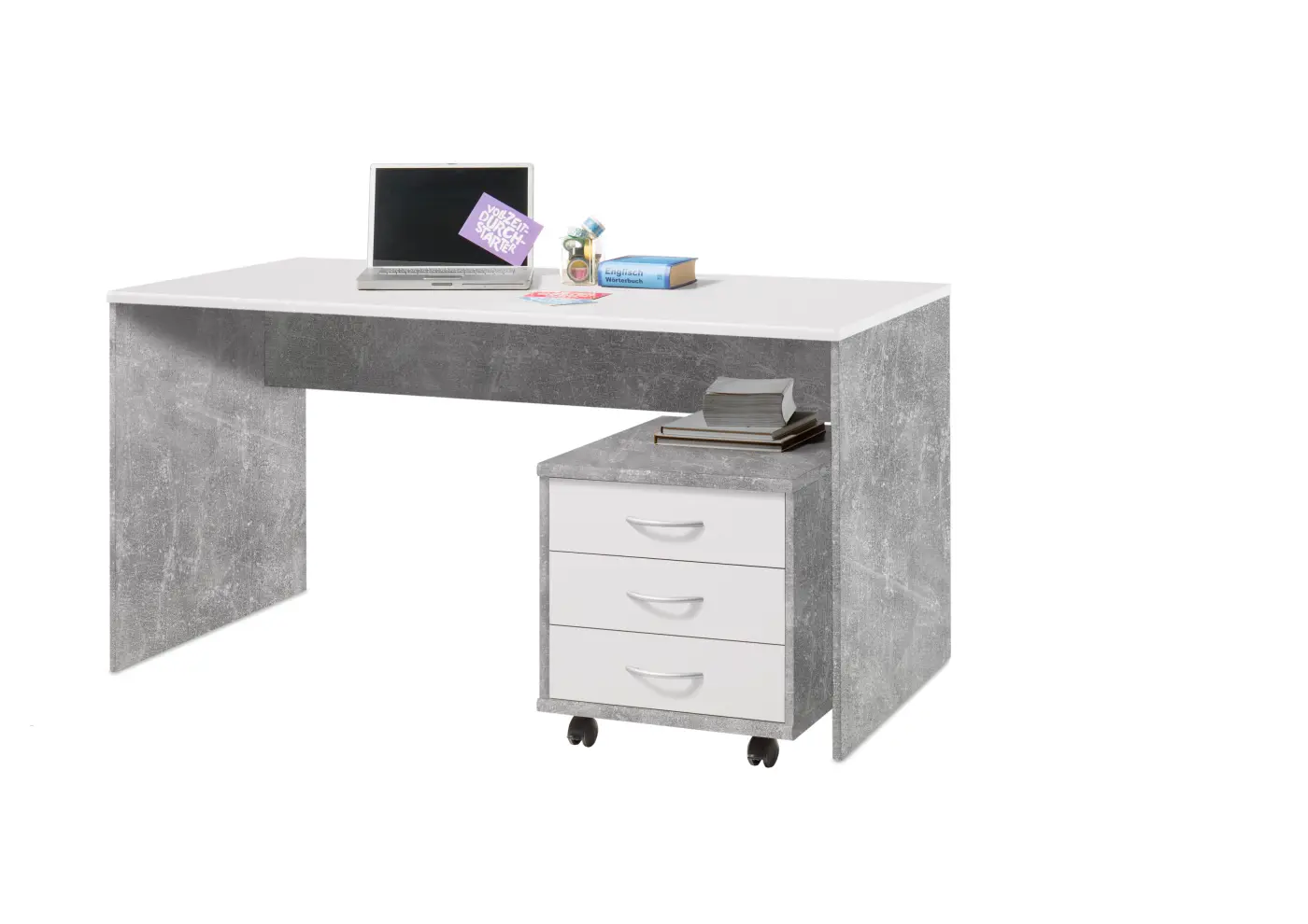 BegaConsult  OPTIMUS Schreibtisch Beton / Weiß BHT ca. 150x 75x75 cm