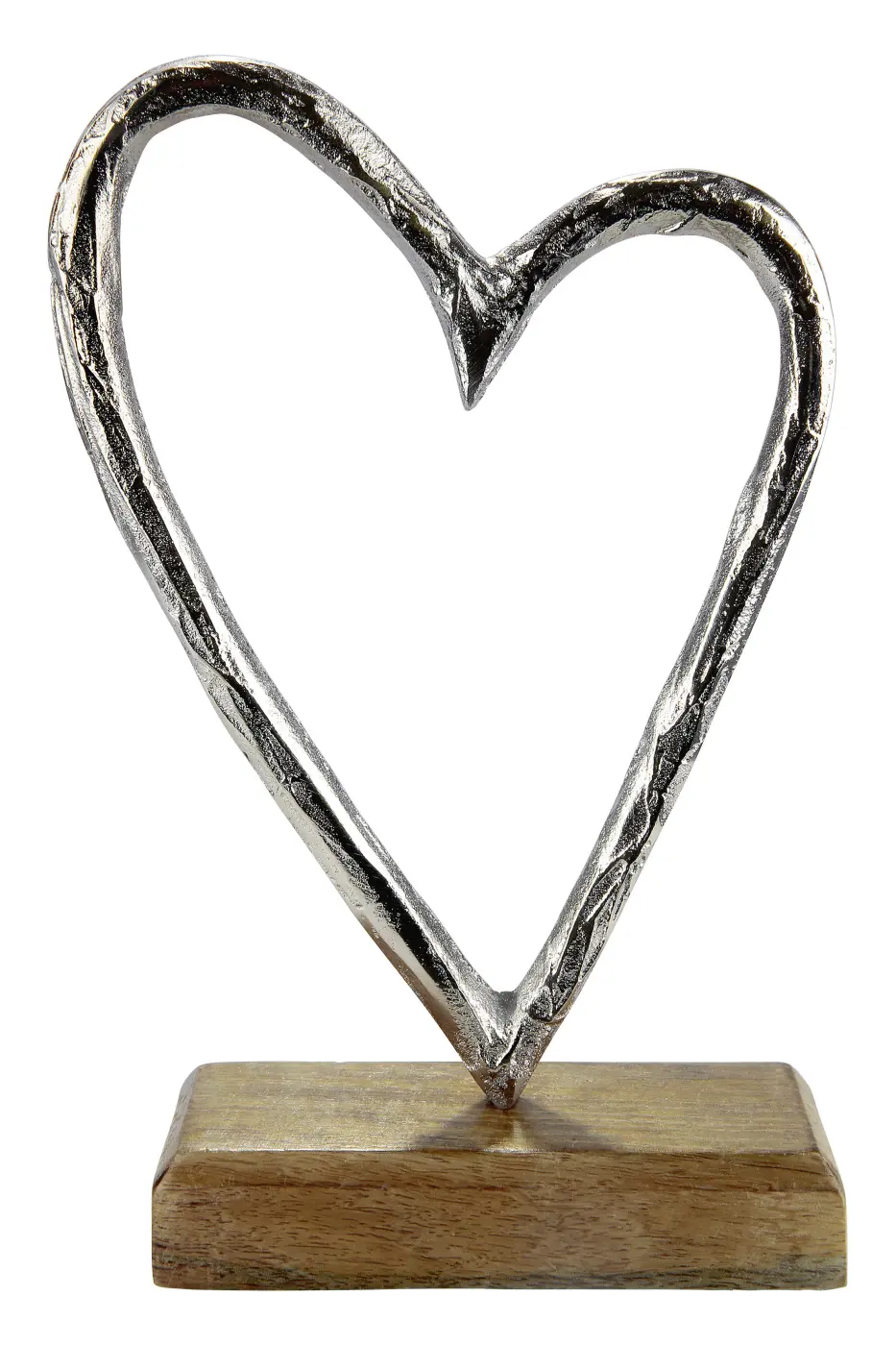Gilde Standrelief Herz silberfarben 17 cm Aluminium, Mangoholz